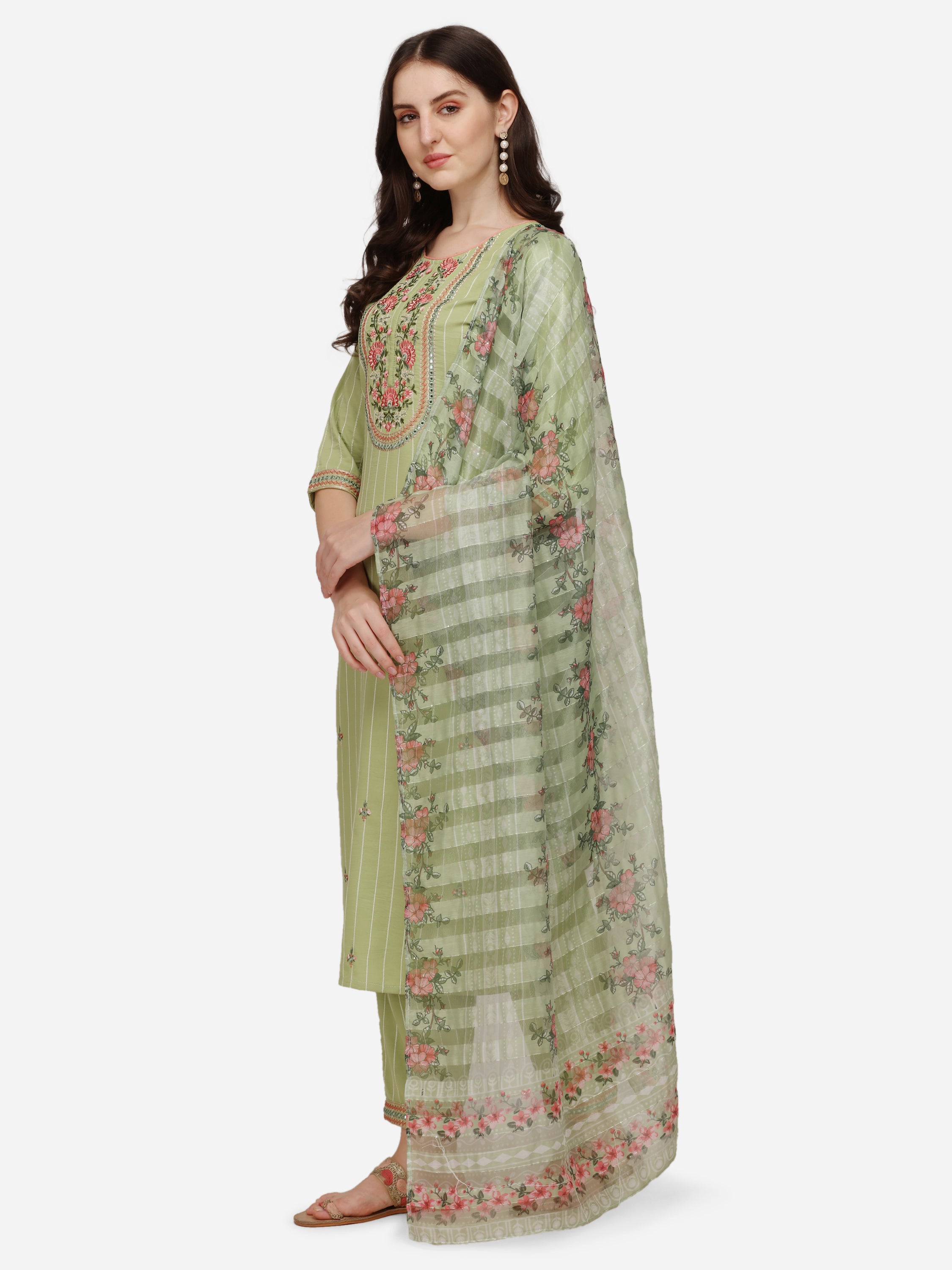 Embroidered Kurta with Pant & Dupatta Set