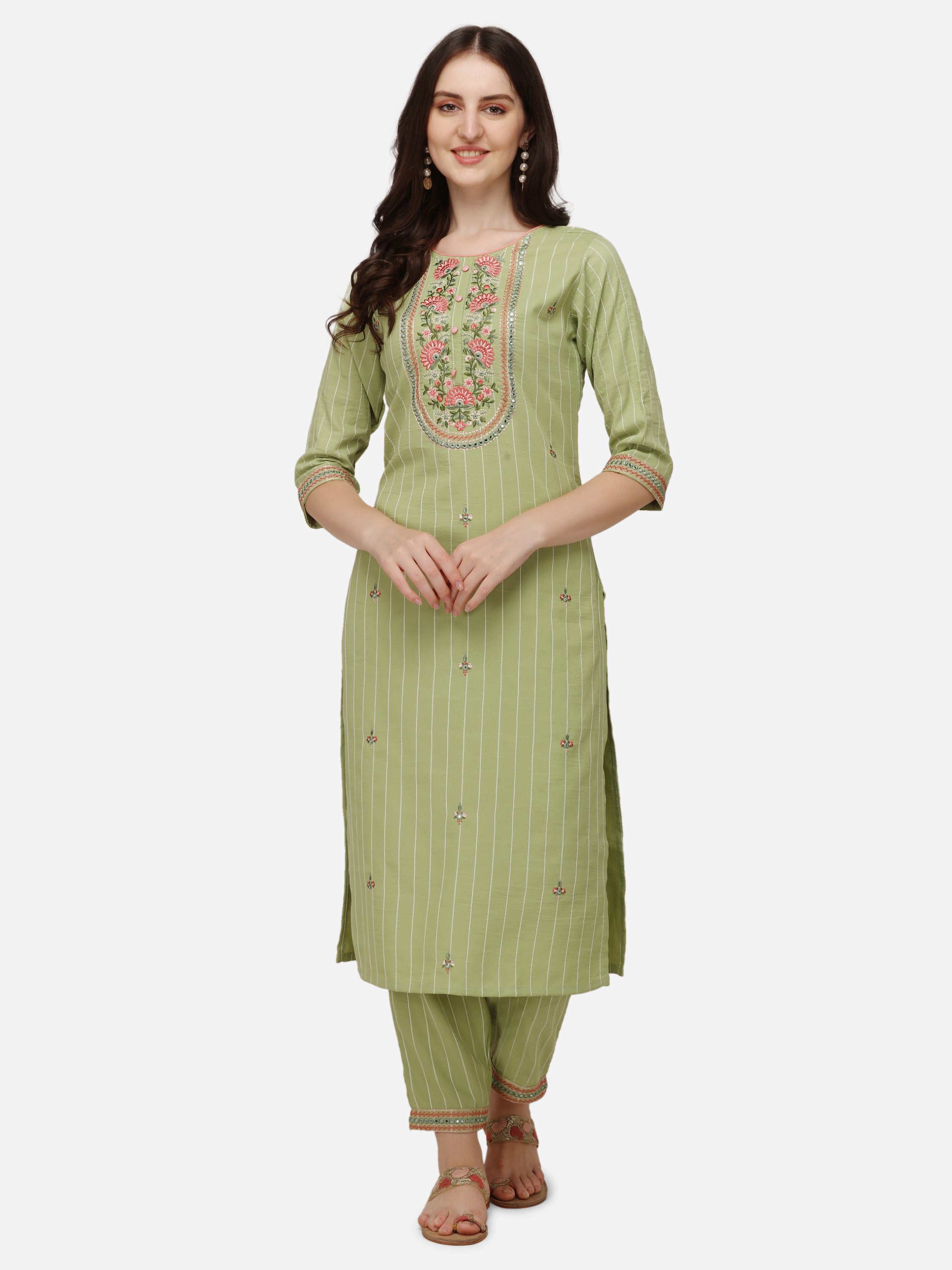 Embroidered Kurta with Pant & Dupatta Set