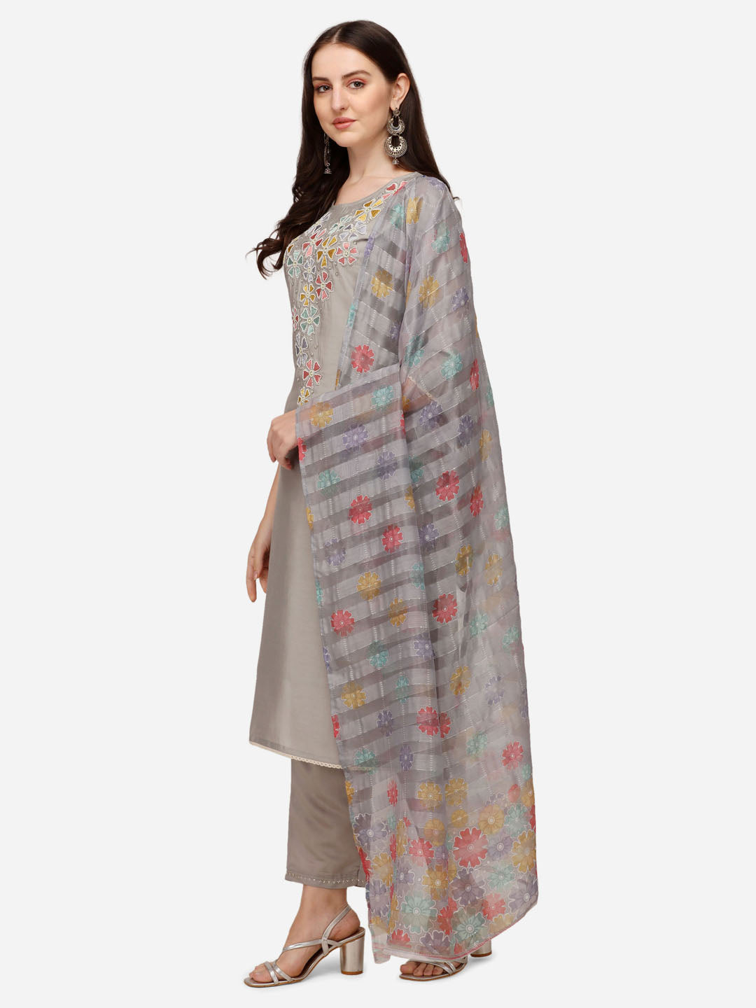 Hand  Embroidered Kurta with Pant  & Printed Dupatta Set