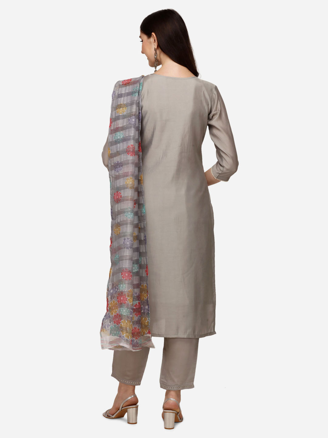 Hand  Embroidered Kurta with Pant  & Printed Dupatta Set