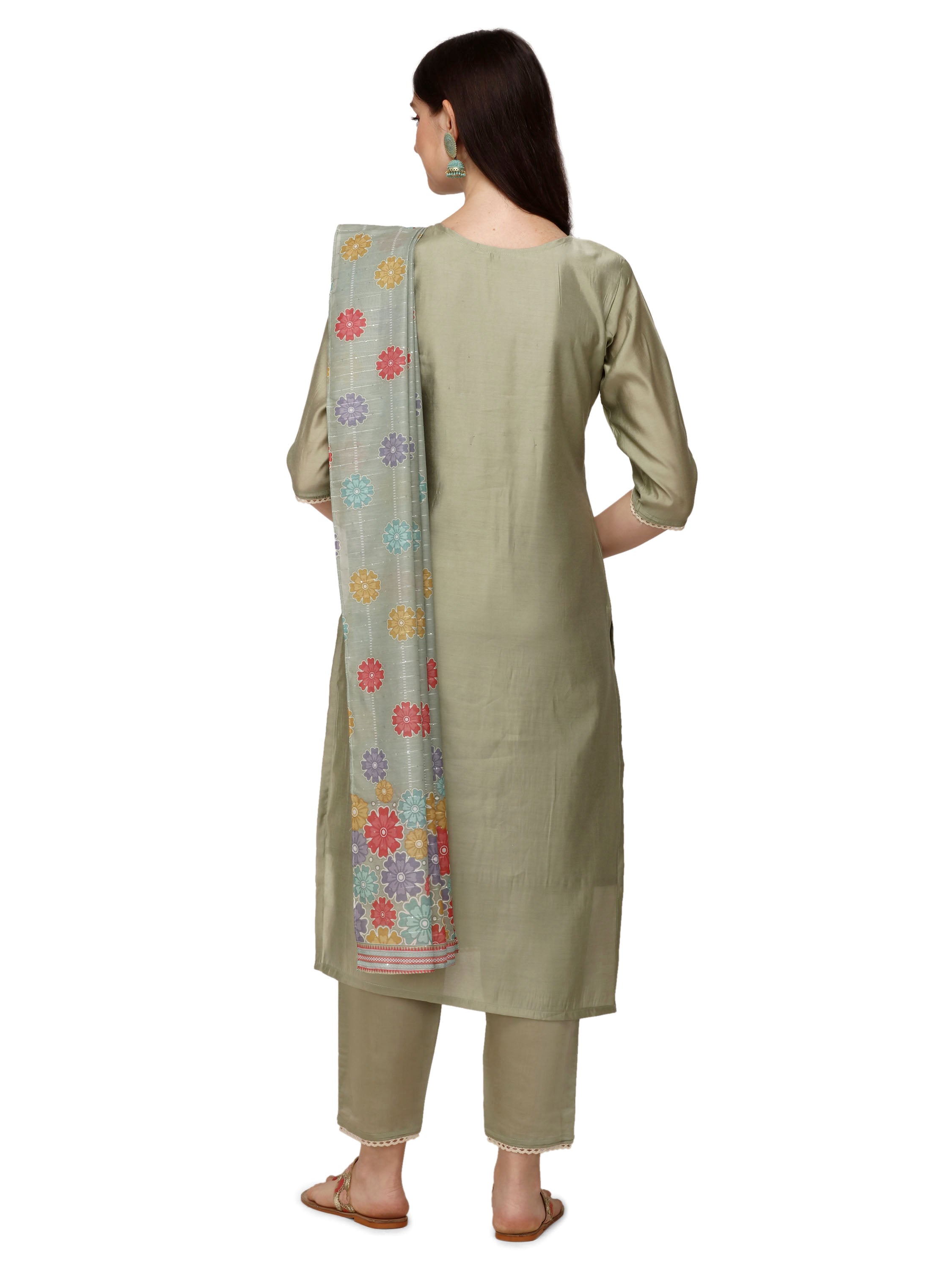 Hand Embroidered Kurta with Pant & Printed Dupatta