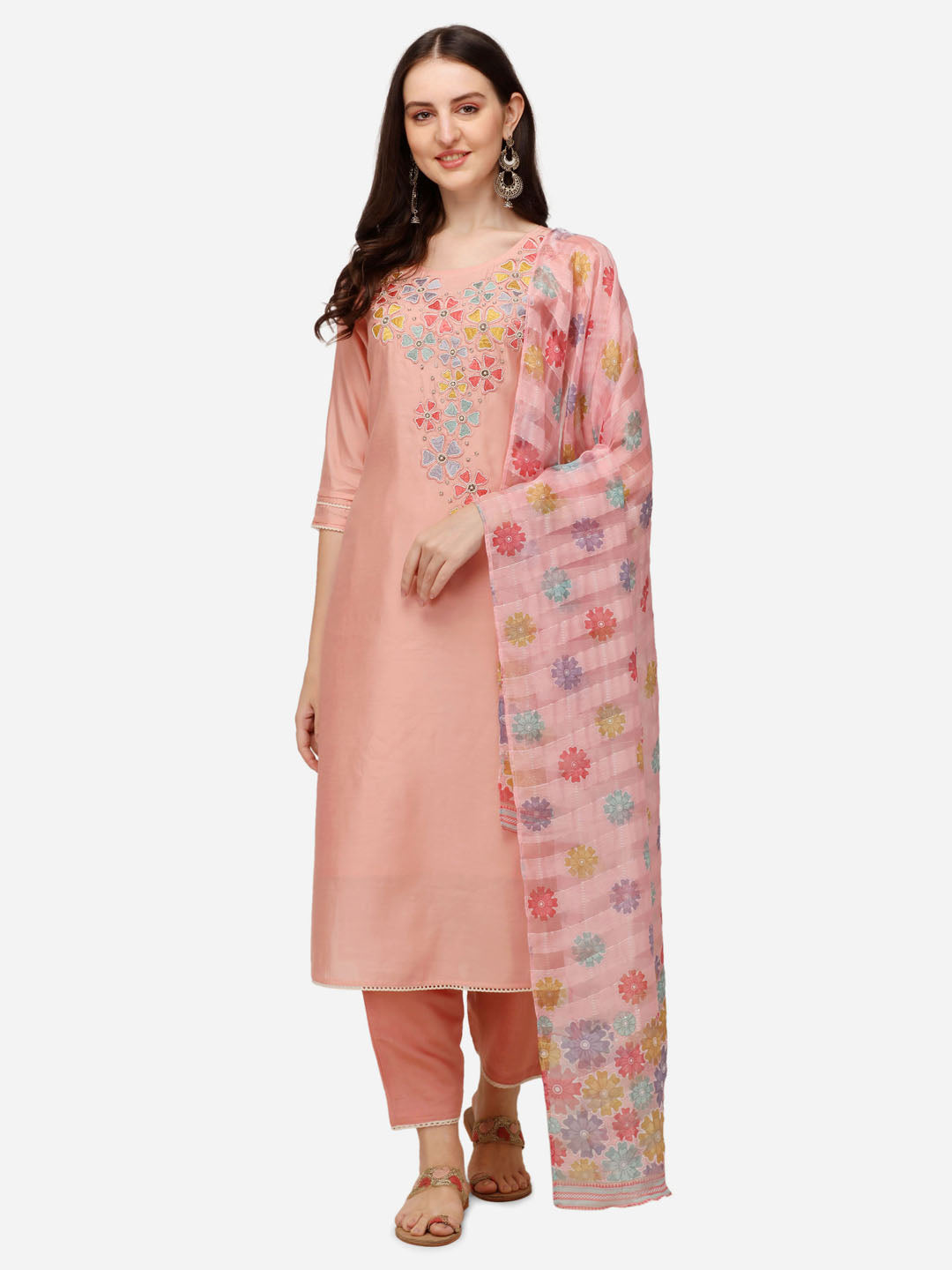 Hand Embroidered Kurta with Pant & Printed Dupatta Set