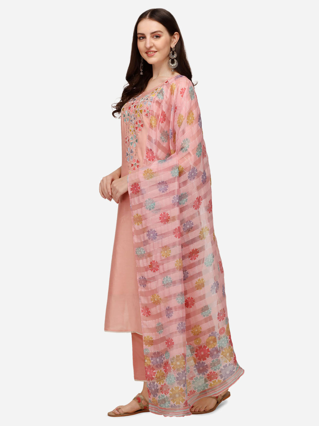 Hand Embroidered Kurta with Pant & Printed Dupatta Set