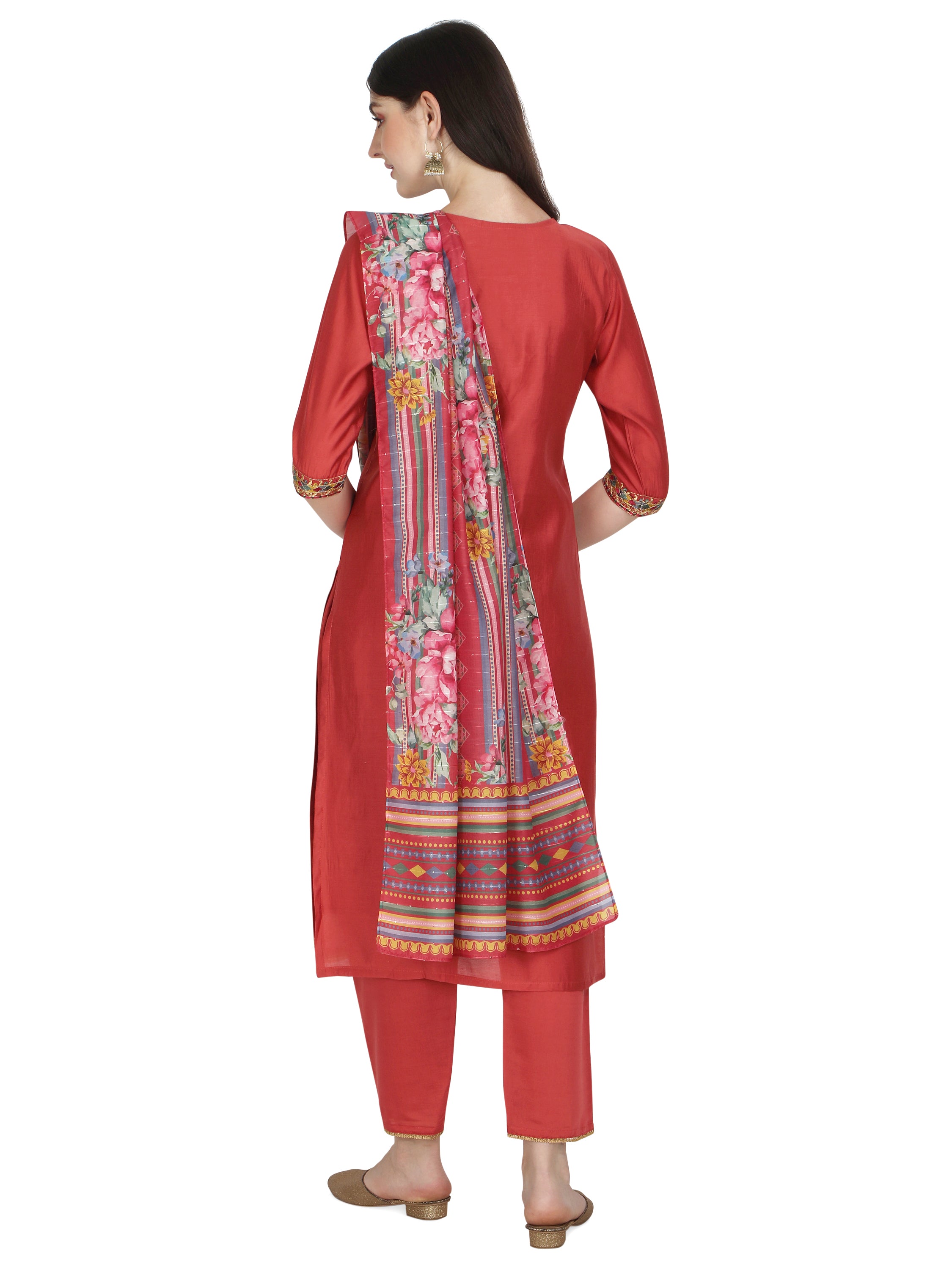 Embroidered Kurta with Pant & Printed Dupatta Set