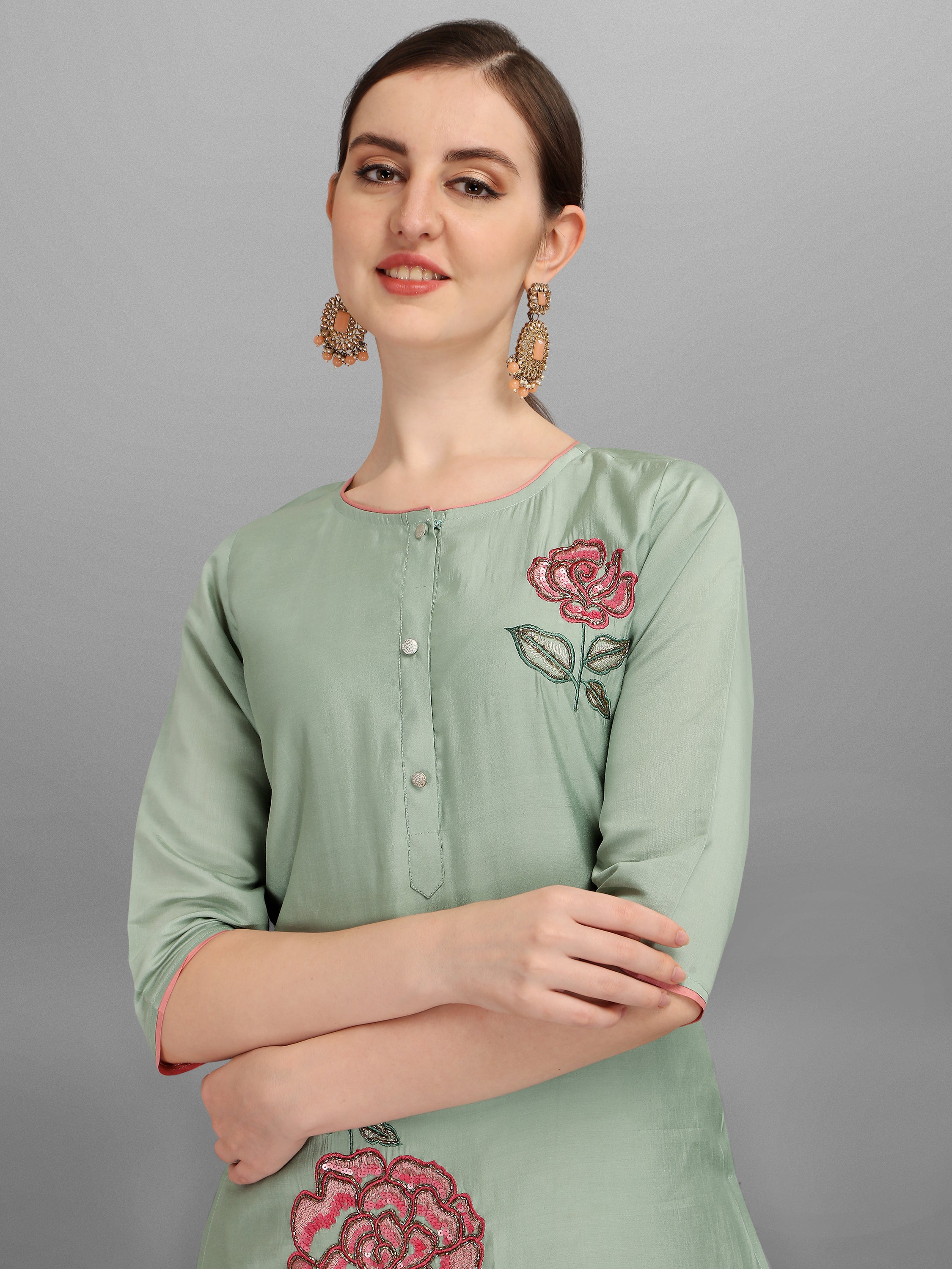 Embroidered Kurta with Pant & Dupatta Set