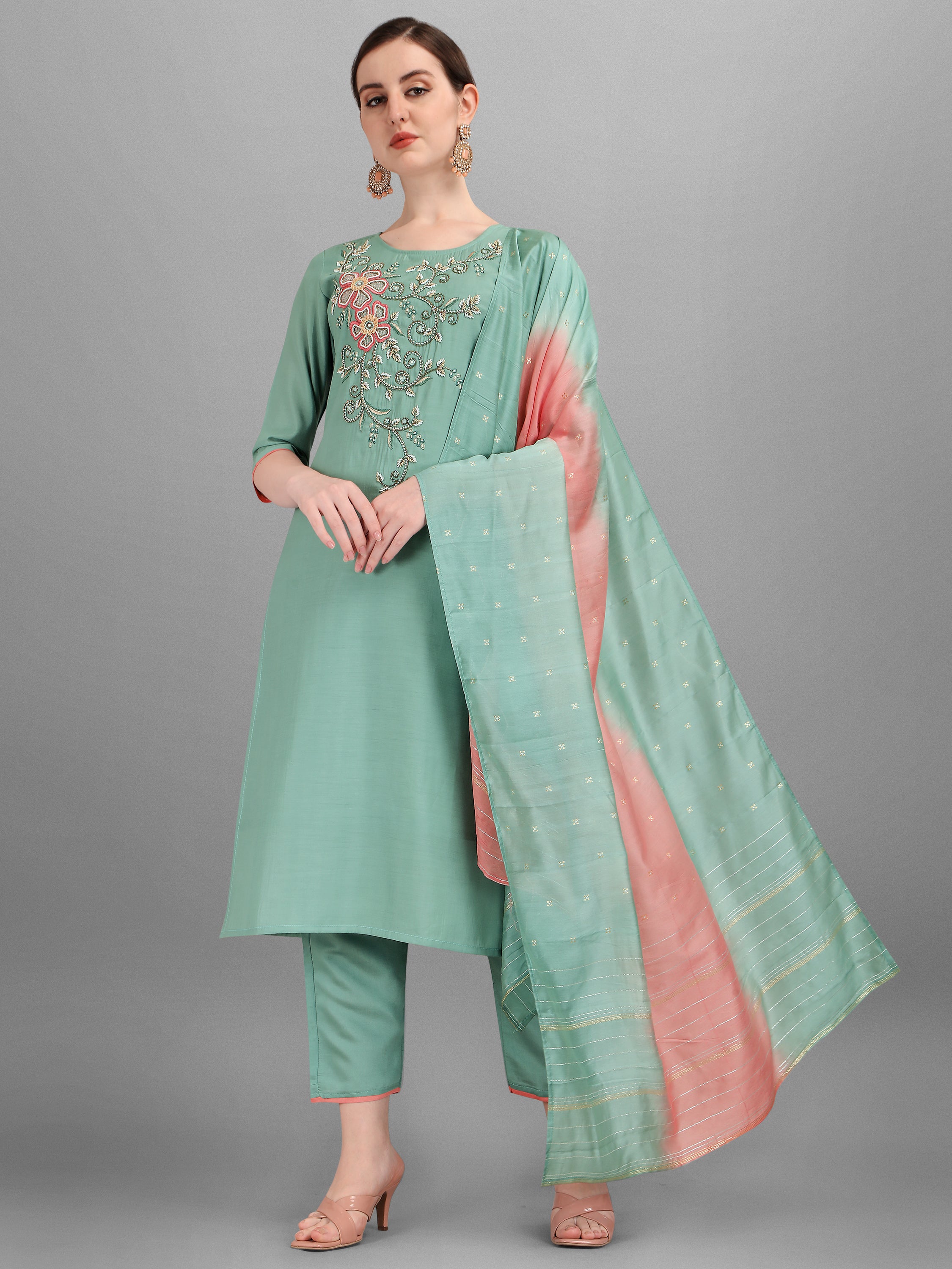 Embroidered Kurta with Pant & Dupatta Set