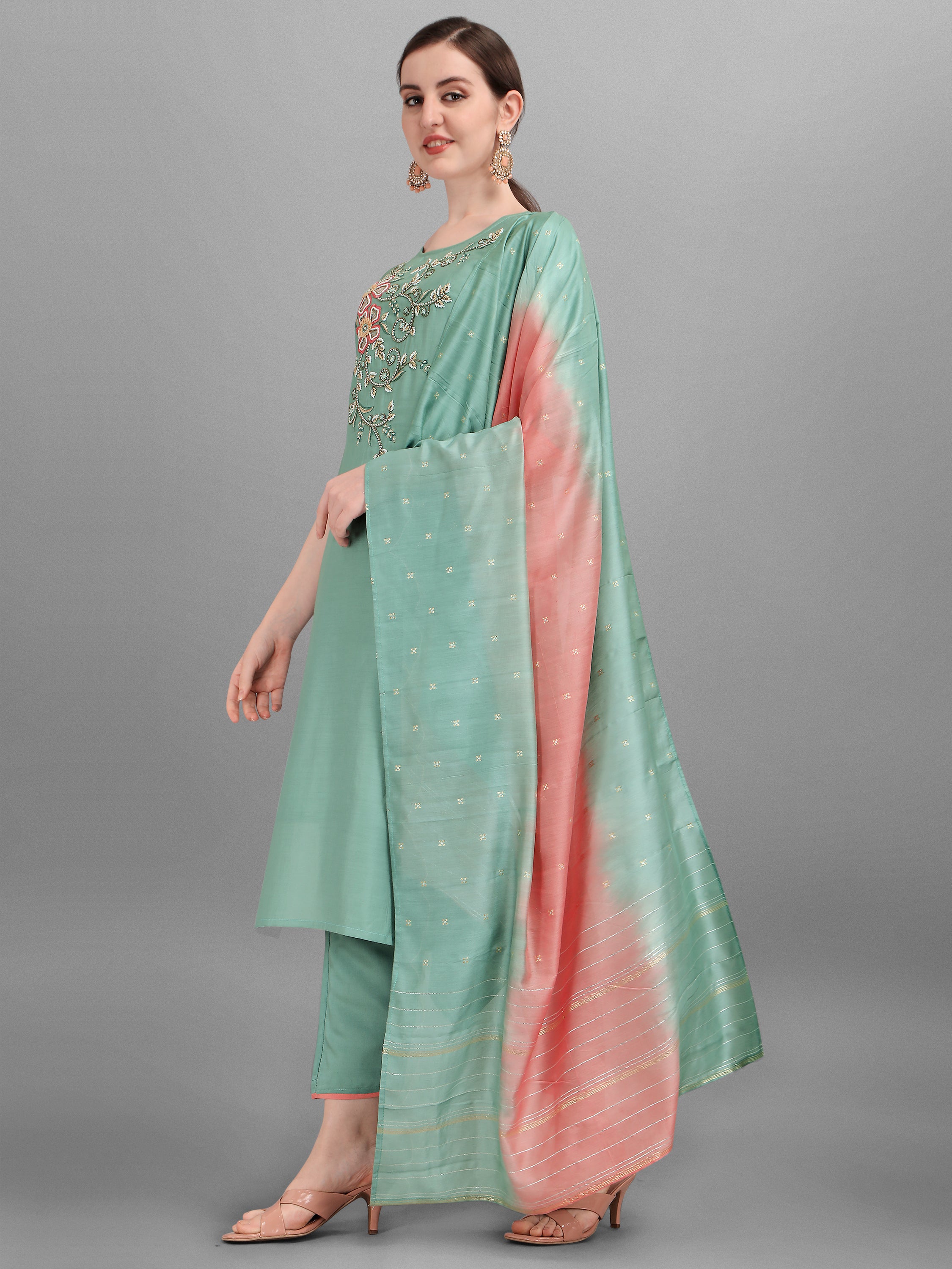 Embroidered Kurta with Pant & Dupatta Set