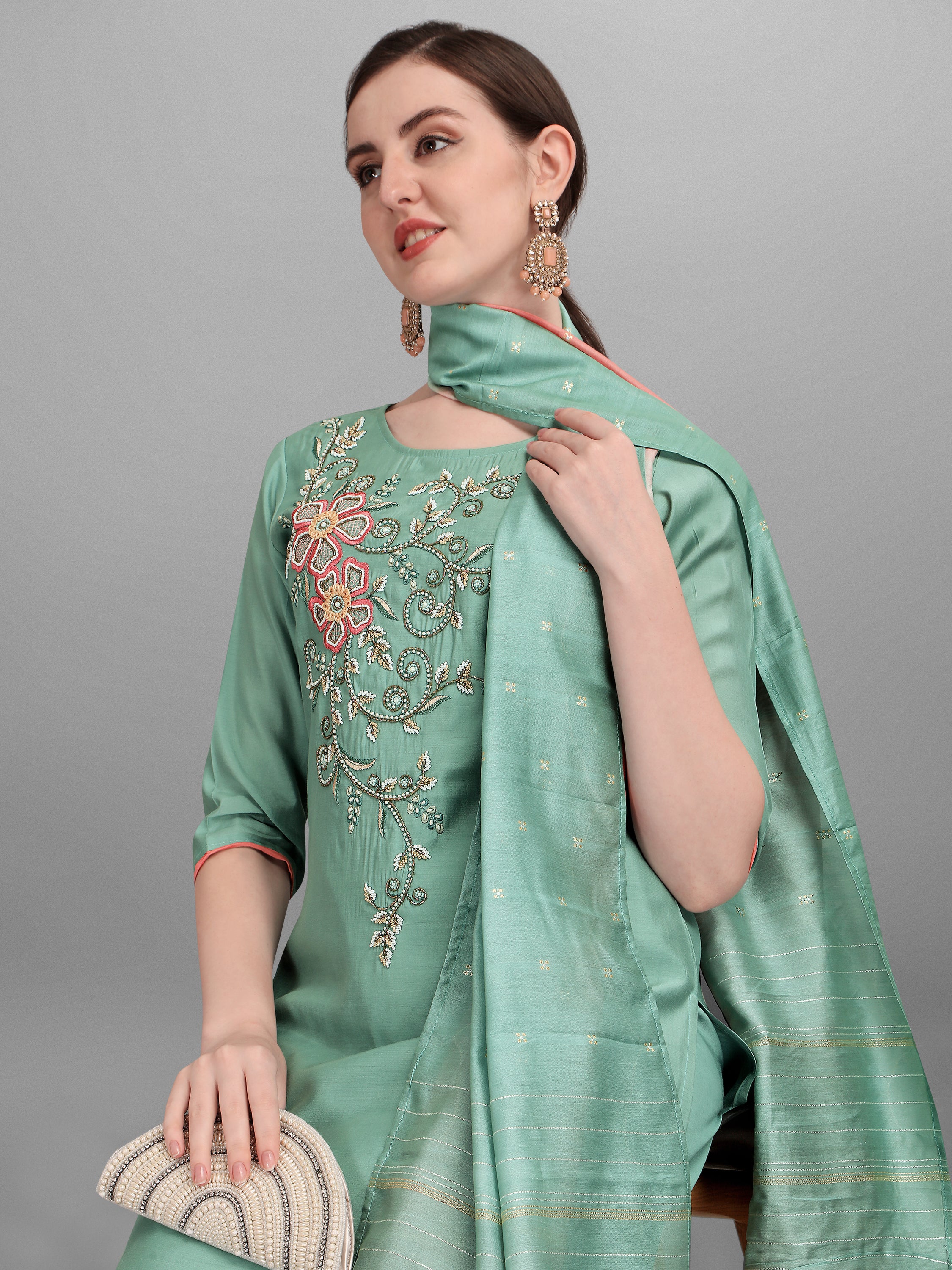 Embroidered Kurta with Pant & Dupatta Set