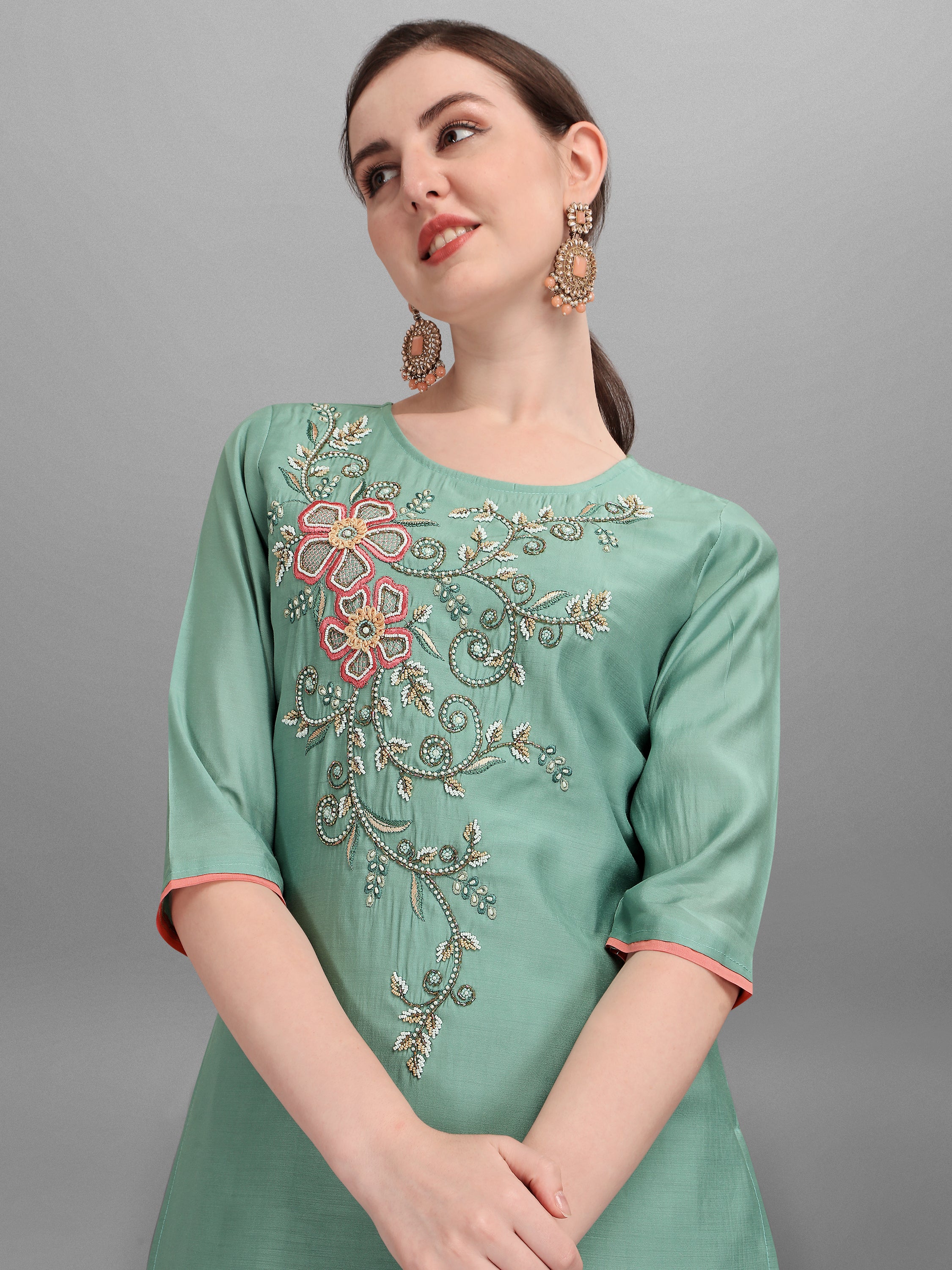 Embroidered Kurta with Pant & Dupatta Set