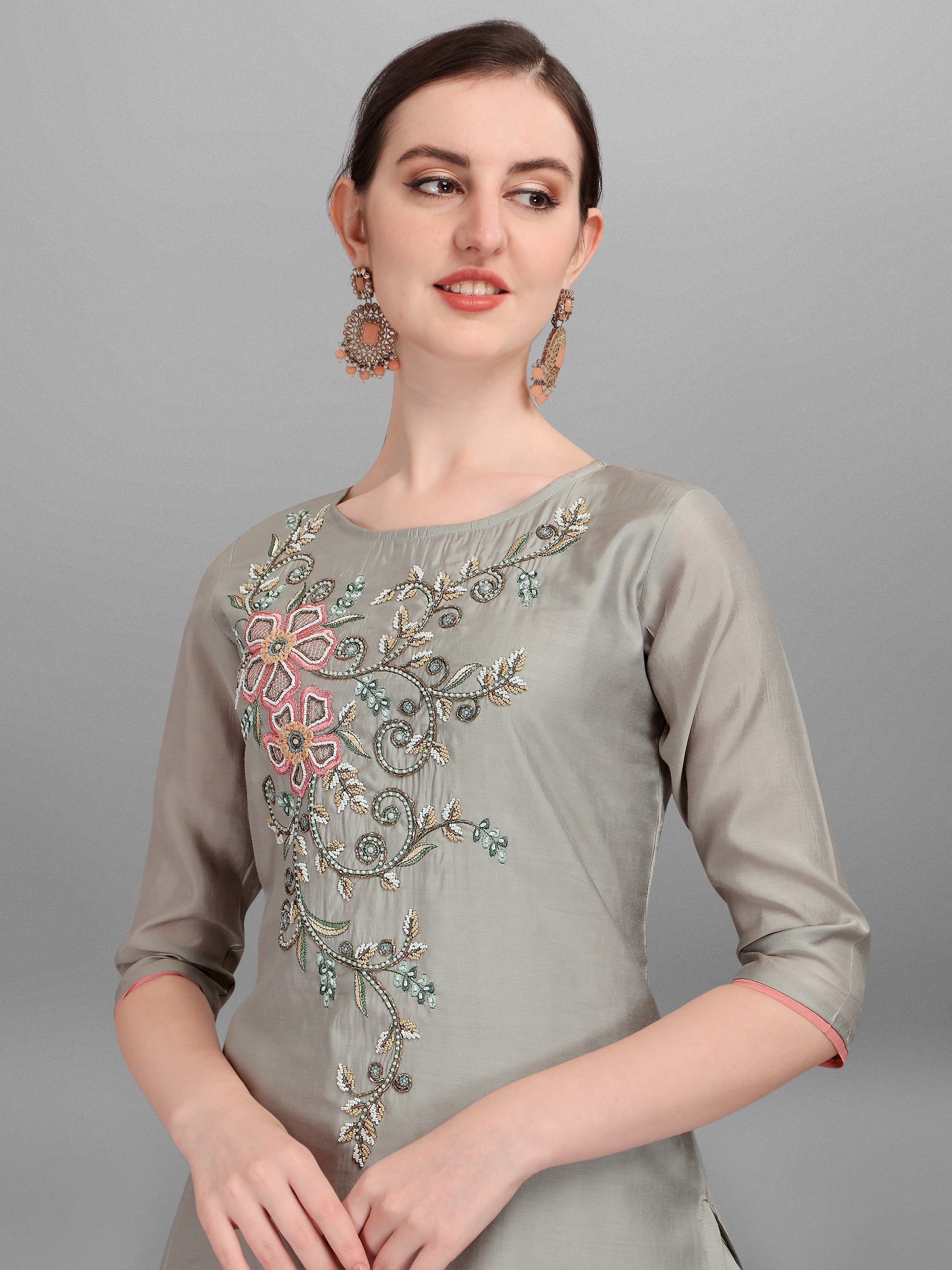 Floral Embroidered Kurta with Pant and Dupatta Set