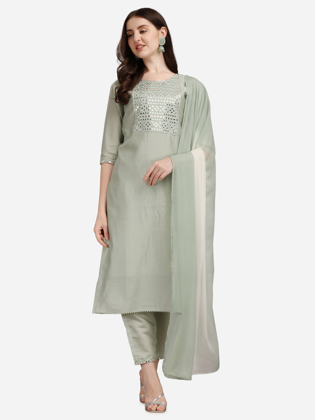 Mirror Embroidered Kurta with Pant & Dupatta Set