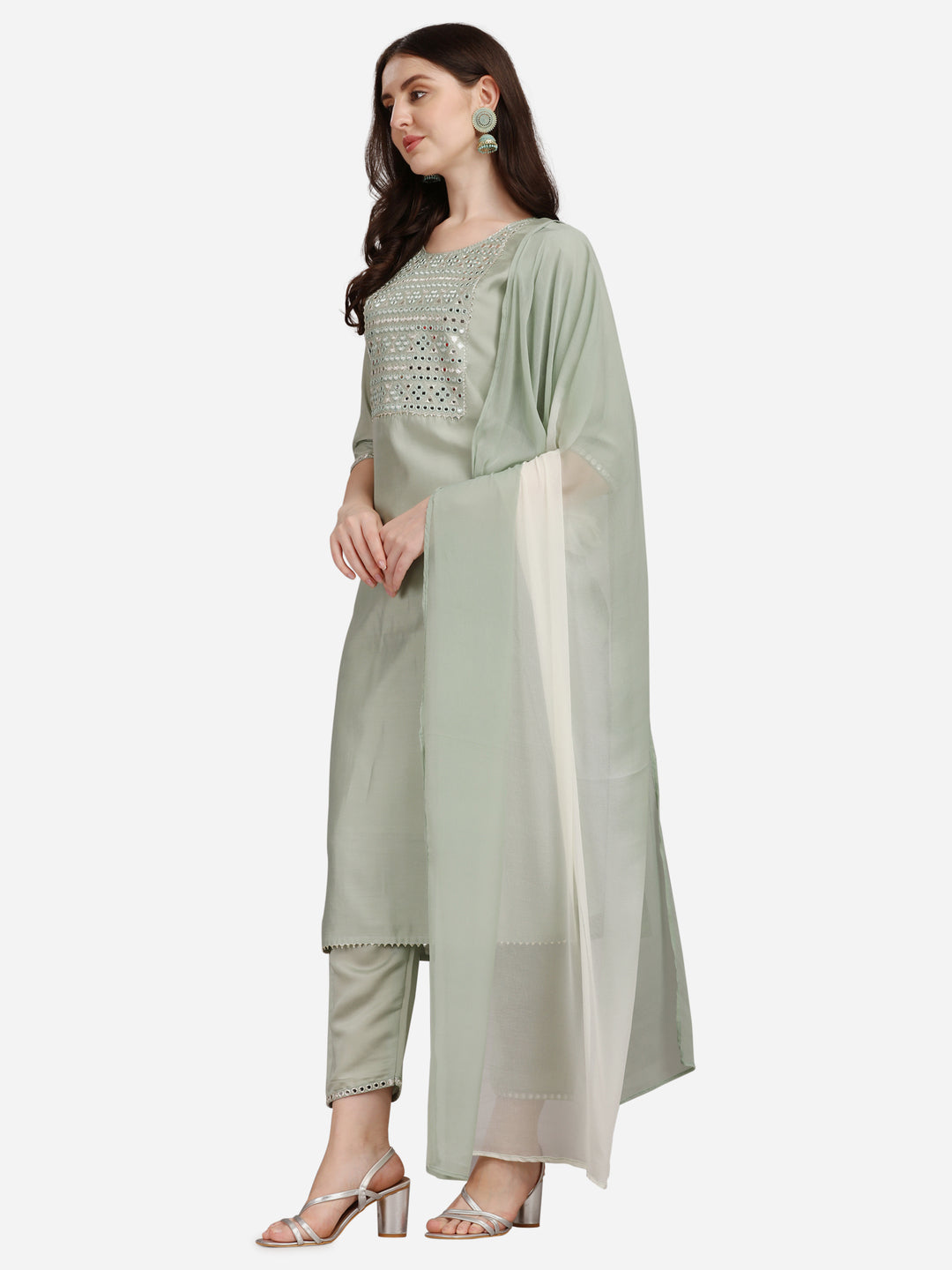 Mirror Embroidered Kurta with Pant & Dupatta Set