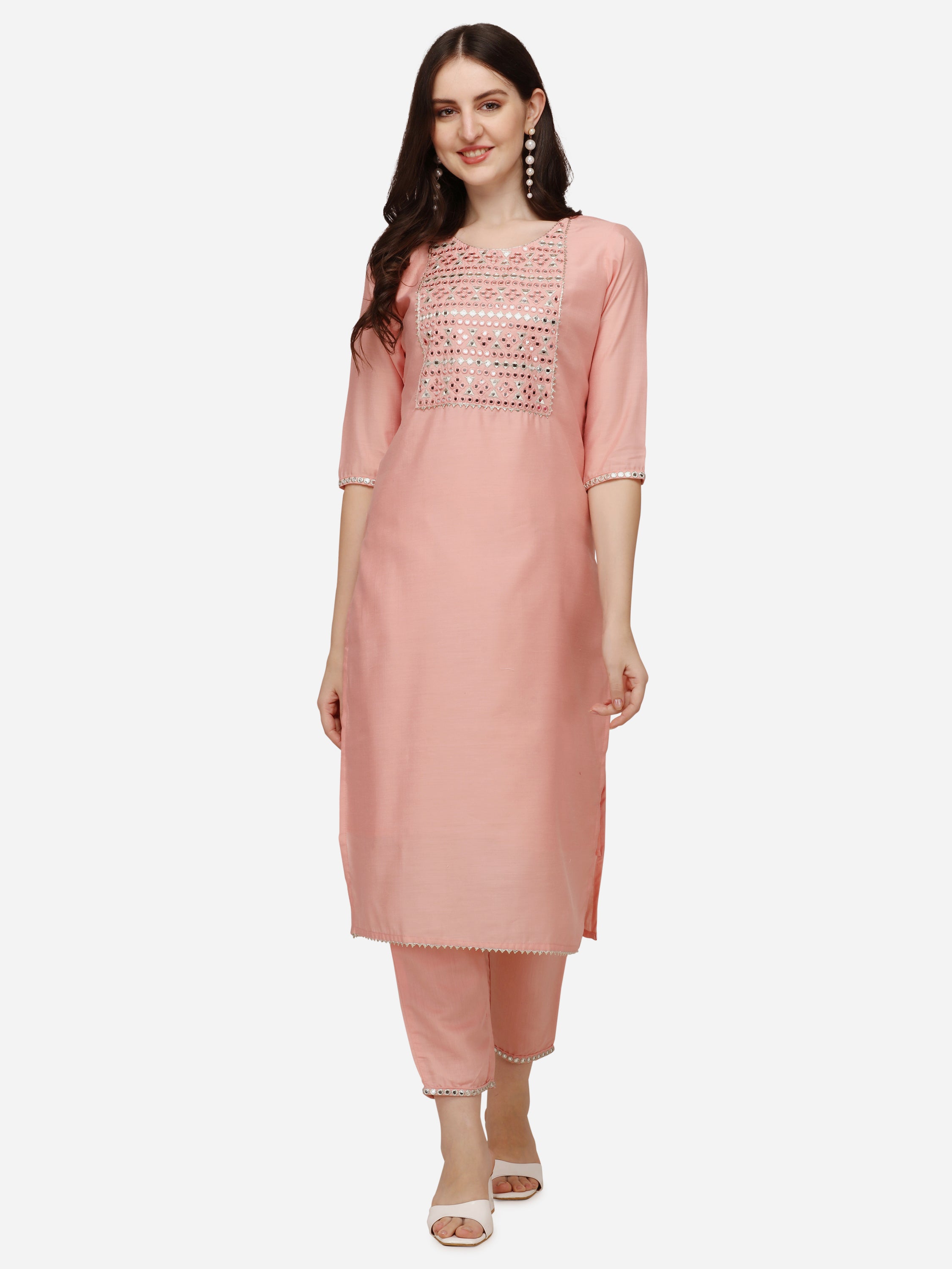 Berrylicious Womens Mirror Work & Yoke Embellished Straight Kurta with Pant & Dupatta Set.