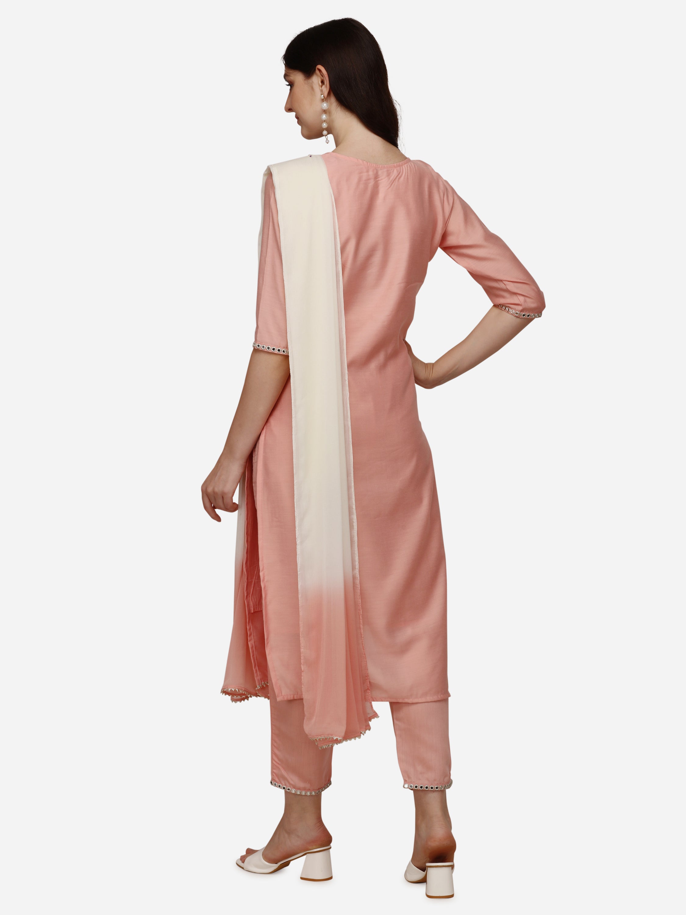 Berrylicious Womens Mirror Work & Yoke Embellished Straight Kurta with Pant & Dupatta Set.