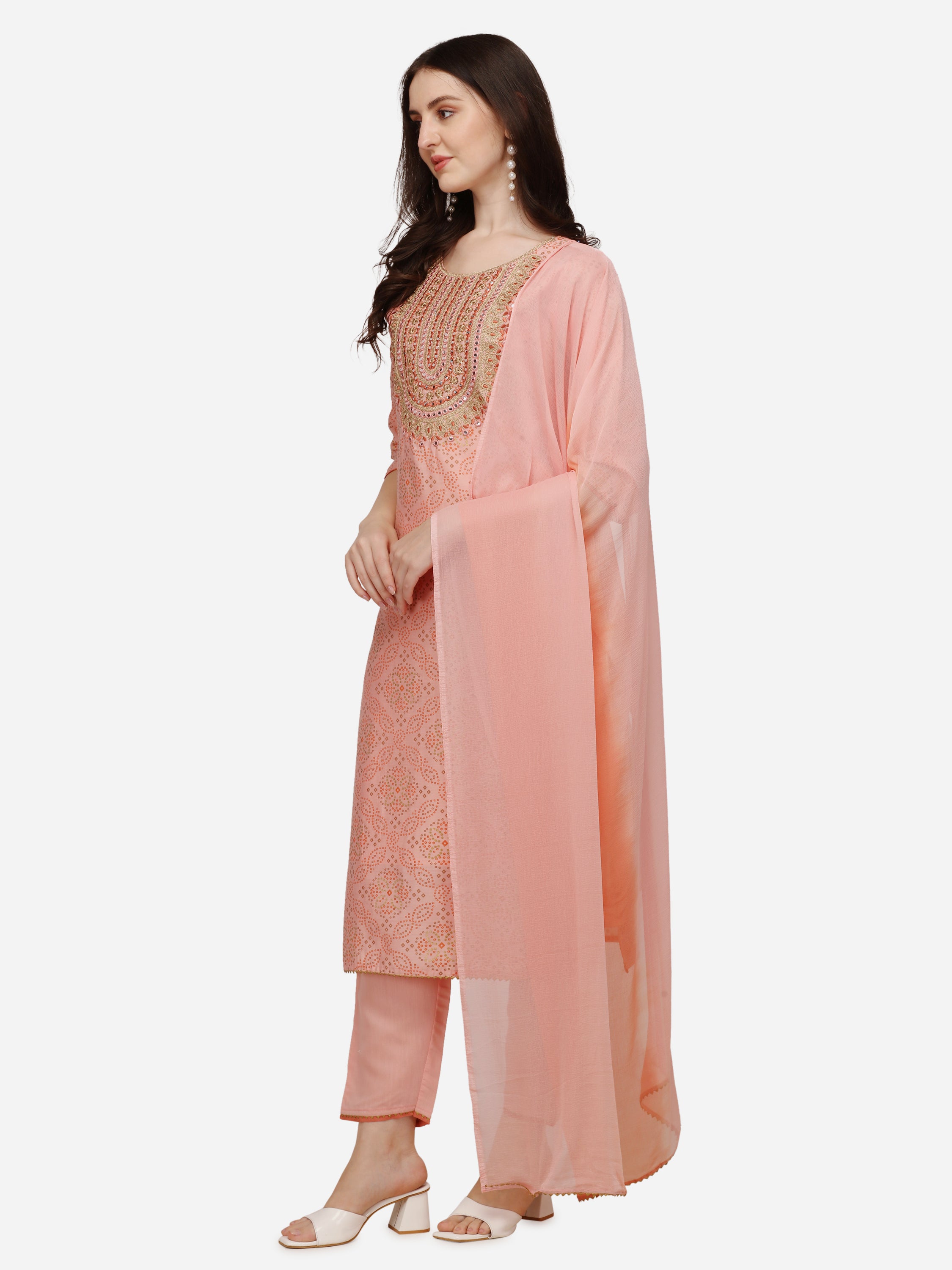 Embellished Straight Kurta with Pant & Dupatta Set