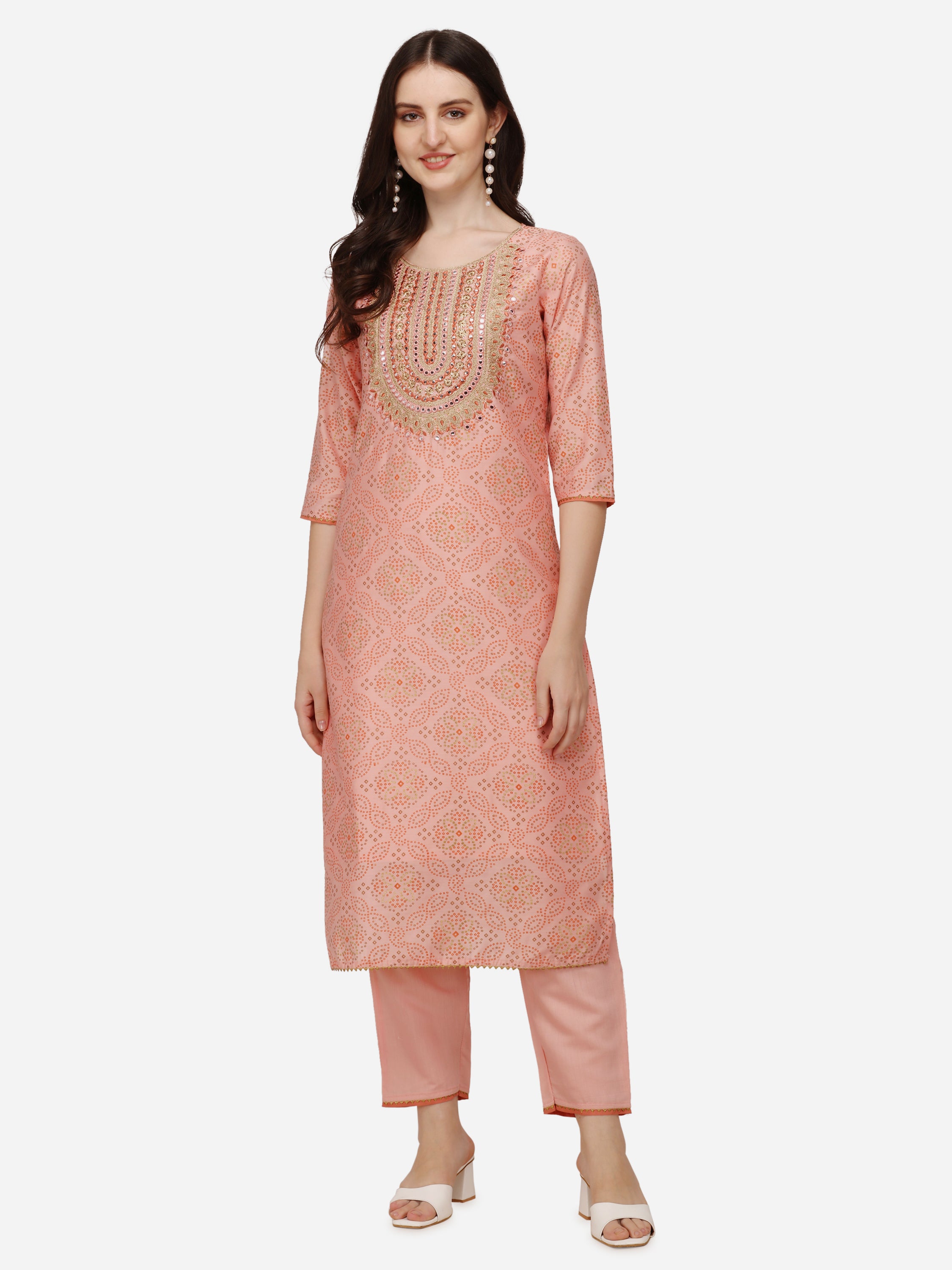 Embellished Straight Kurta with Pant & Dupatta Set