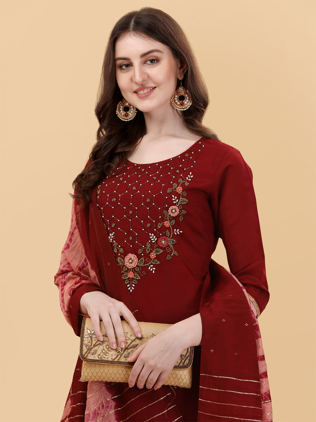 Embroidered kurta with pant & dupatta set