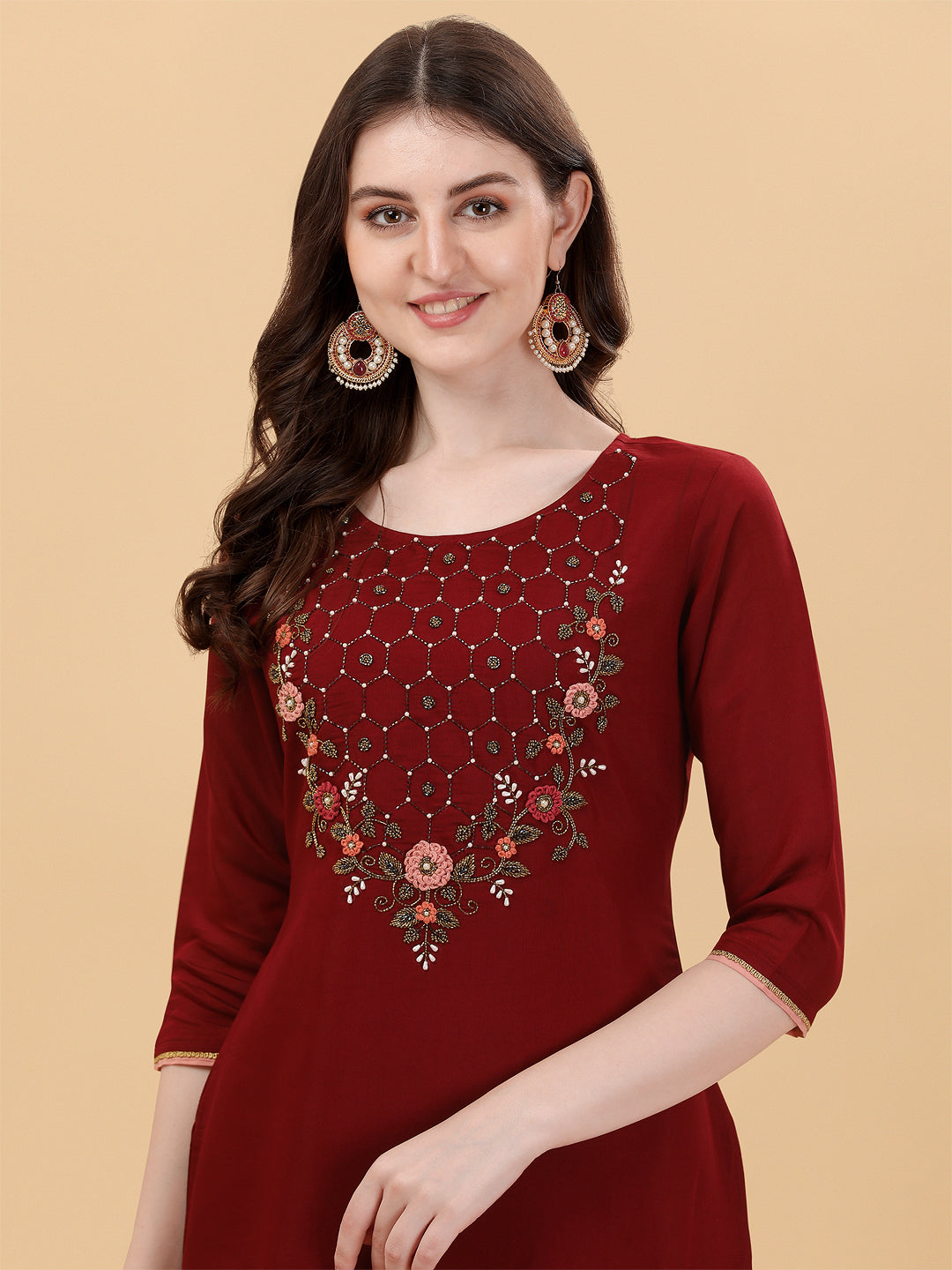 Embroidered kurta with pant & dupatta set