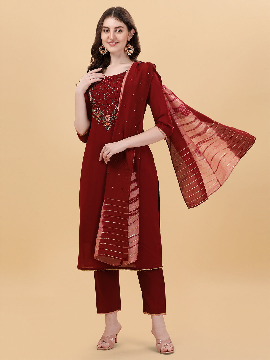 Embroidered kurta with pant & dupatta set