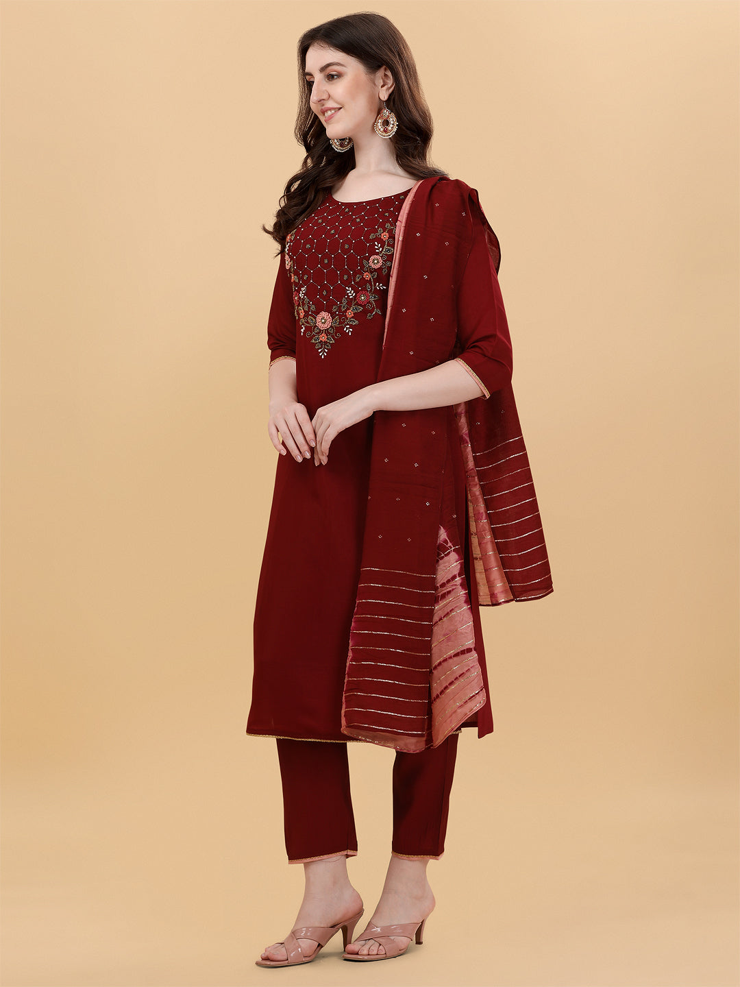 Embroidered kurta with pant & dupatta set