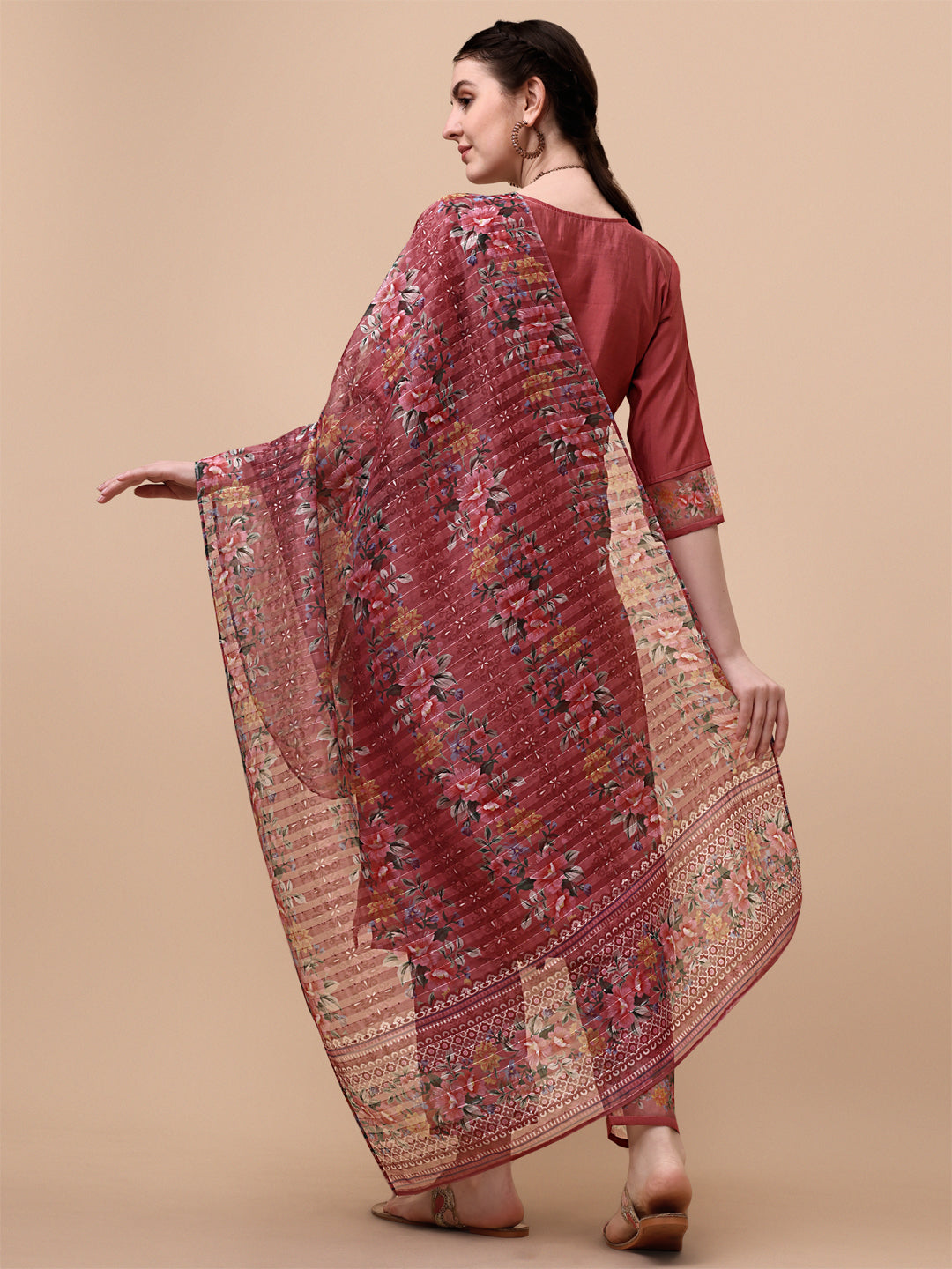 Embroidered kurta with pant & printed dupatta set