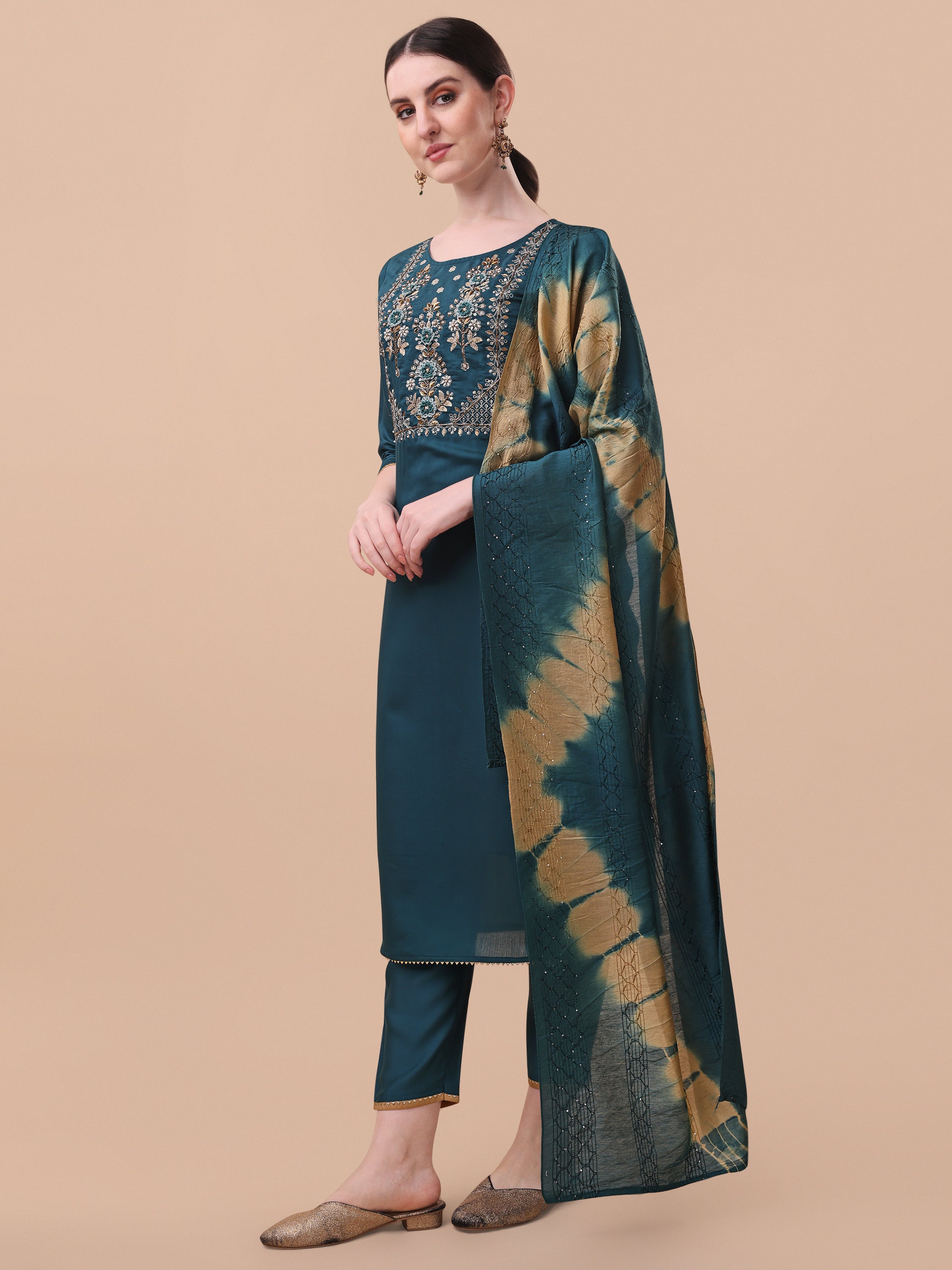 Embroidered  Kurta with Pant& Dupatta Set