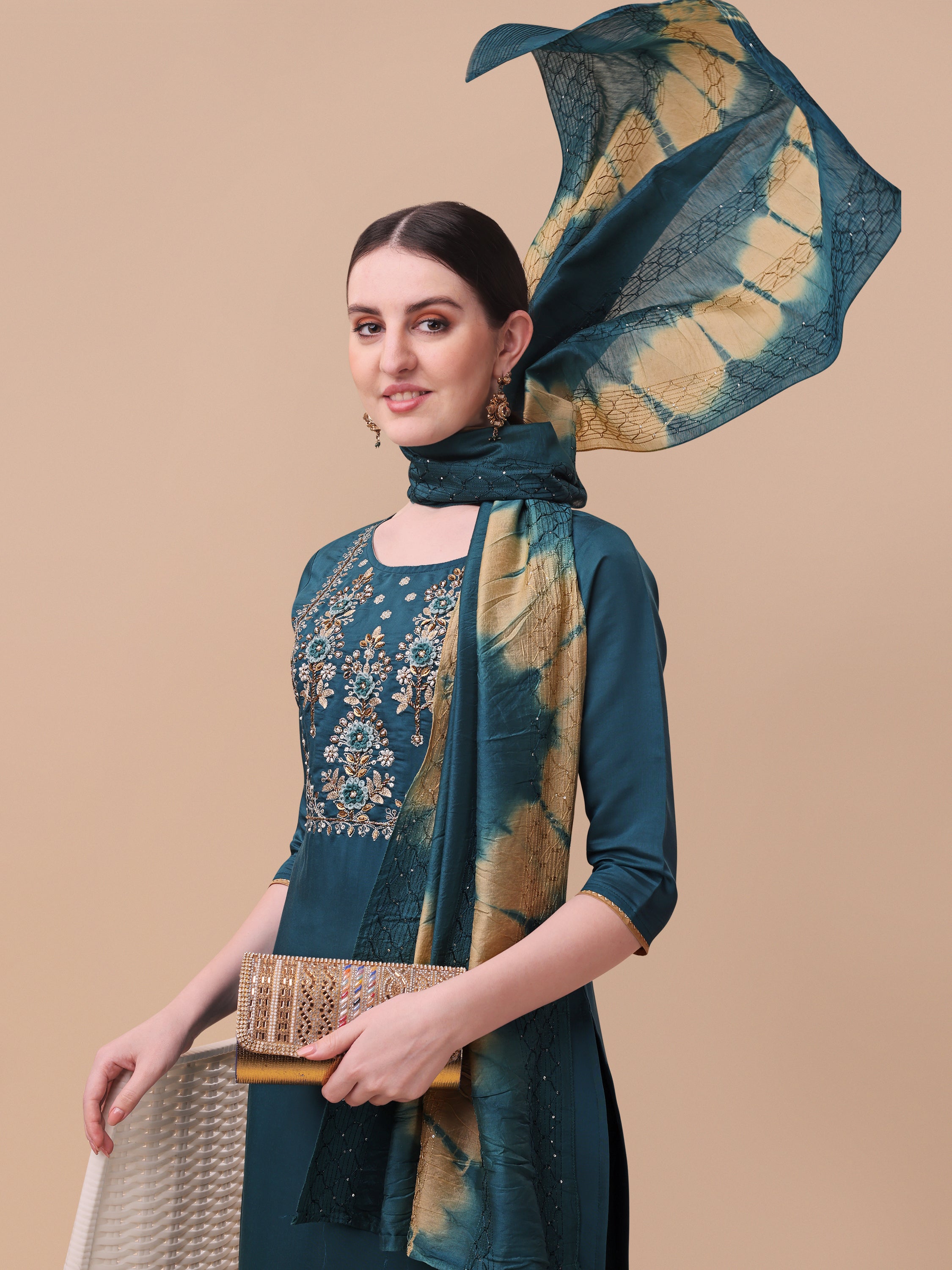 Embroidered  Kurta with Pant& Dupatta Set