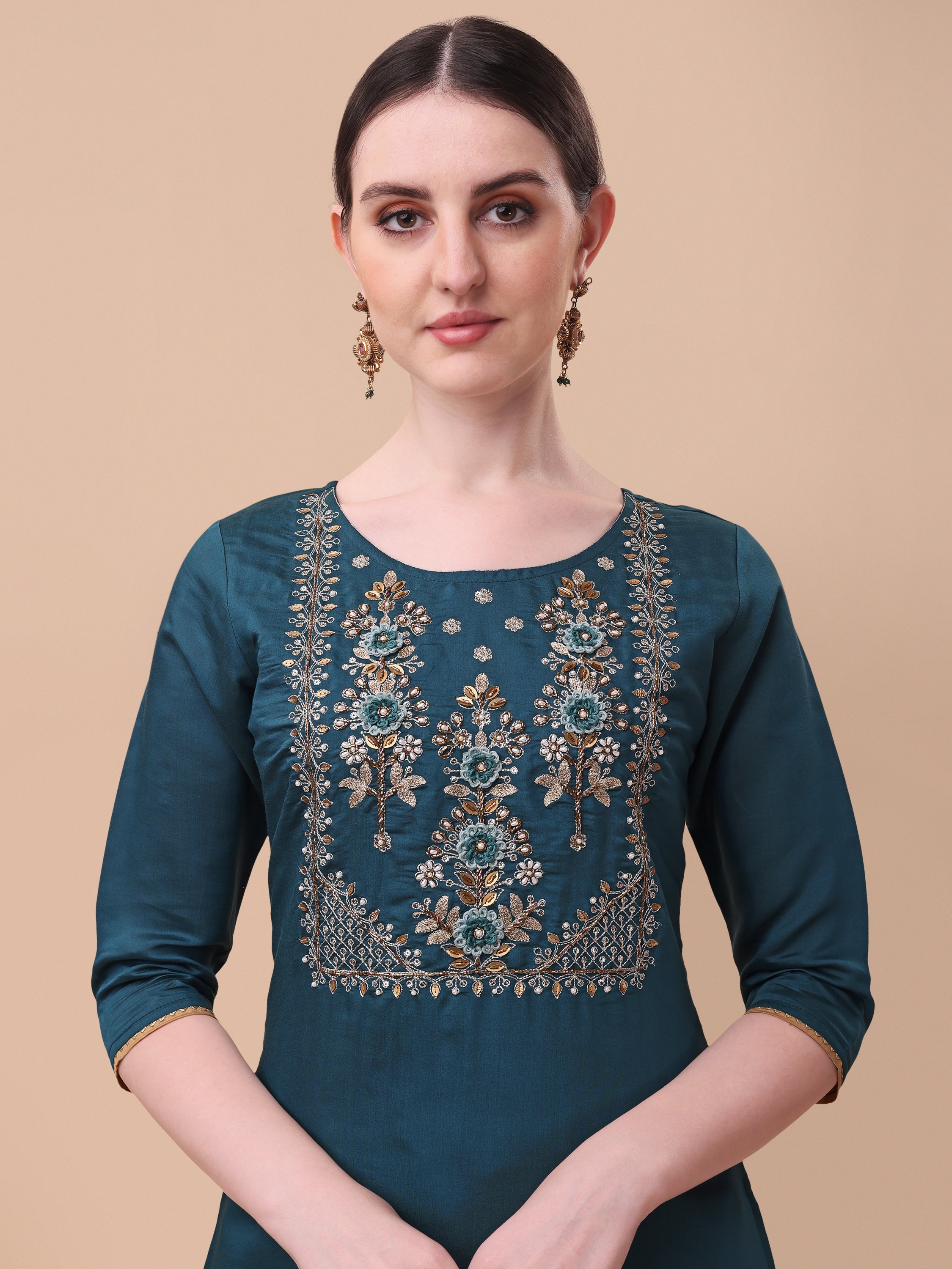 Embroidered  Kurta with Pant& Dupatta Set