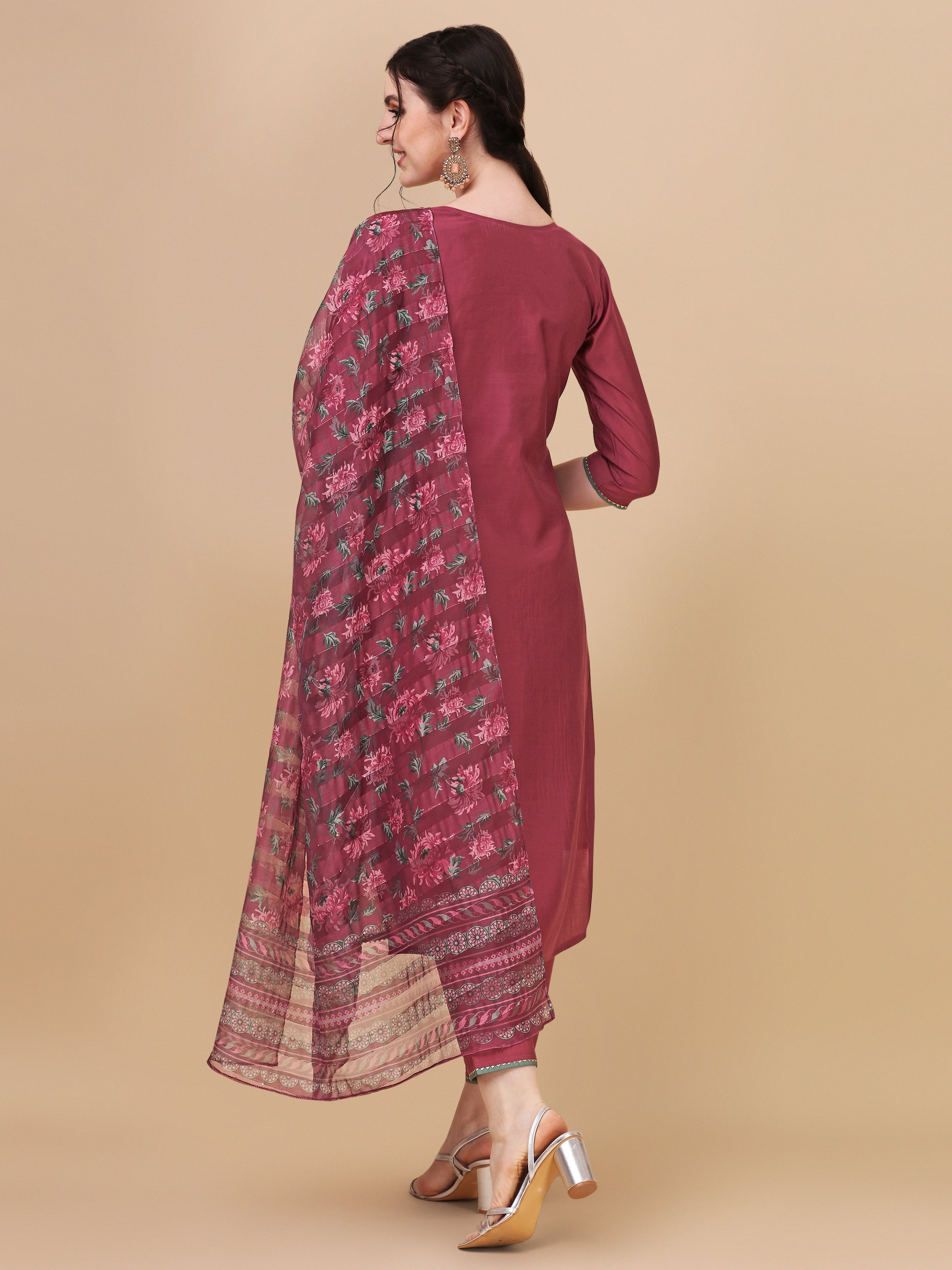 Embroidered Kurta with Pant & printed dupatta set