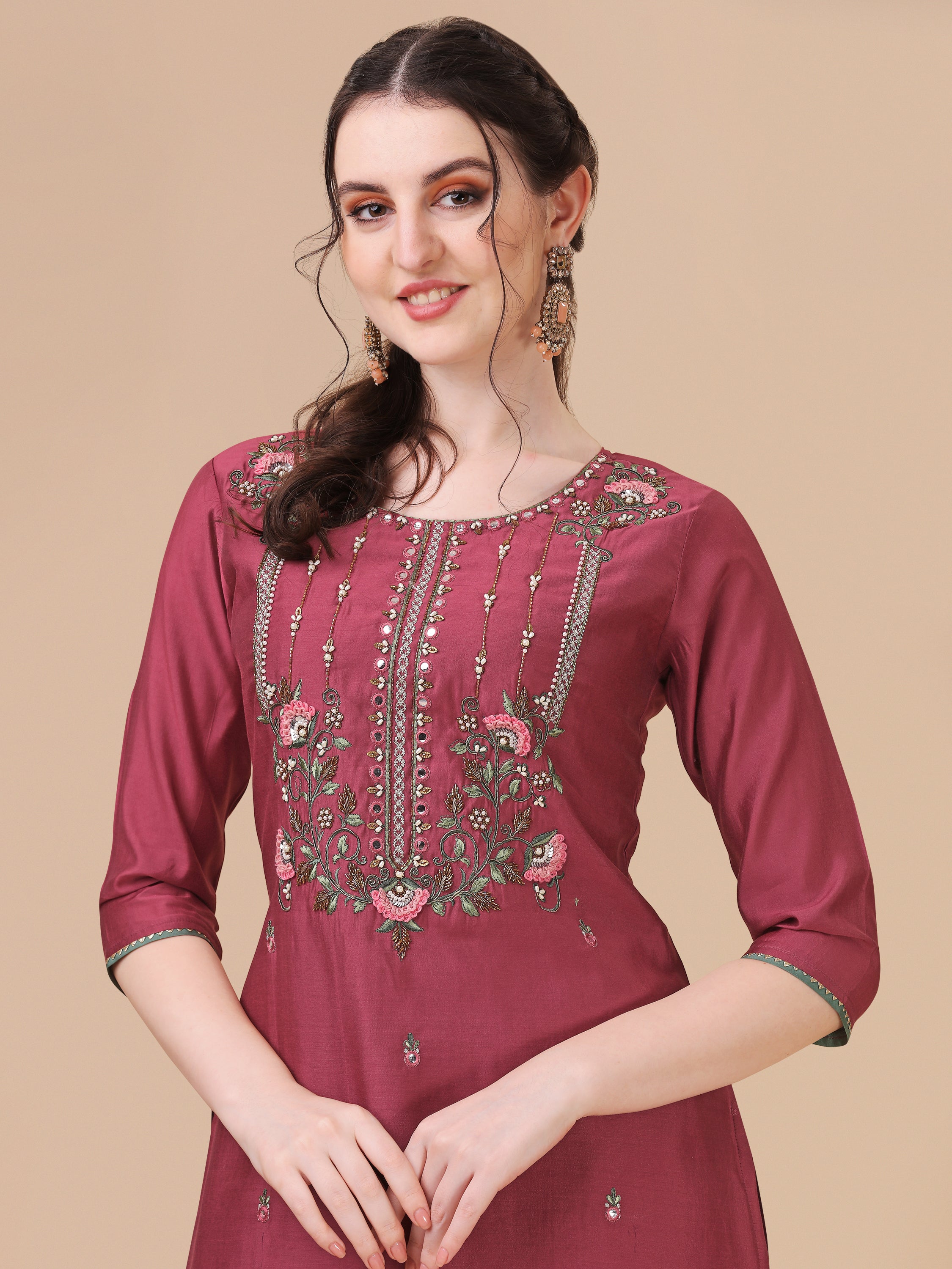 Embroidered Kurta with Pant & printed dupatta set