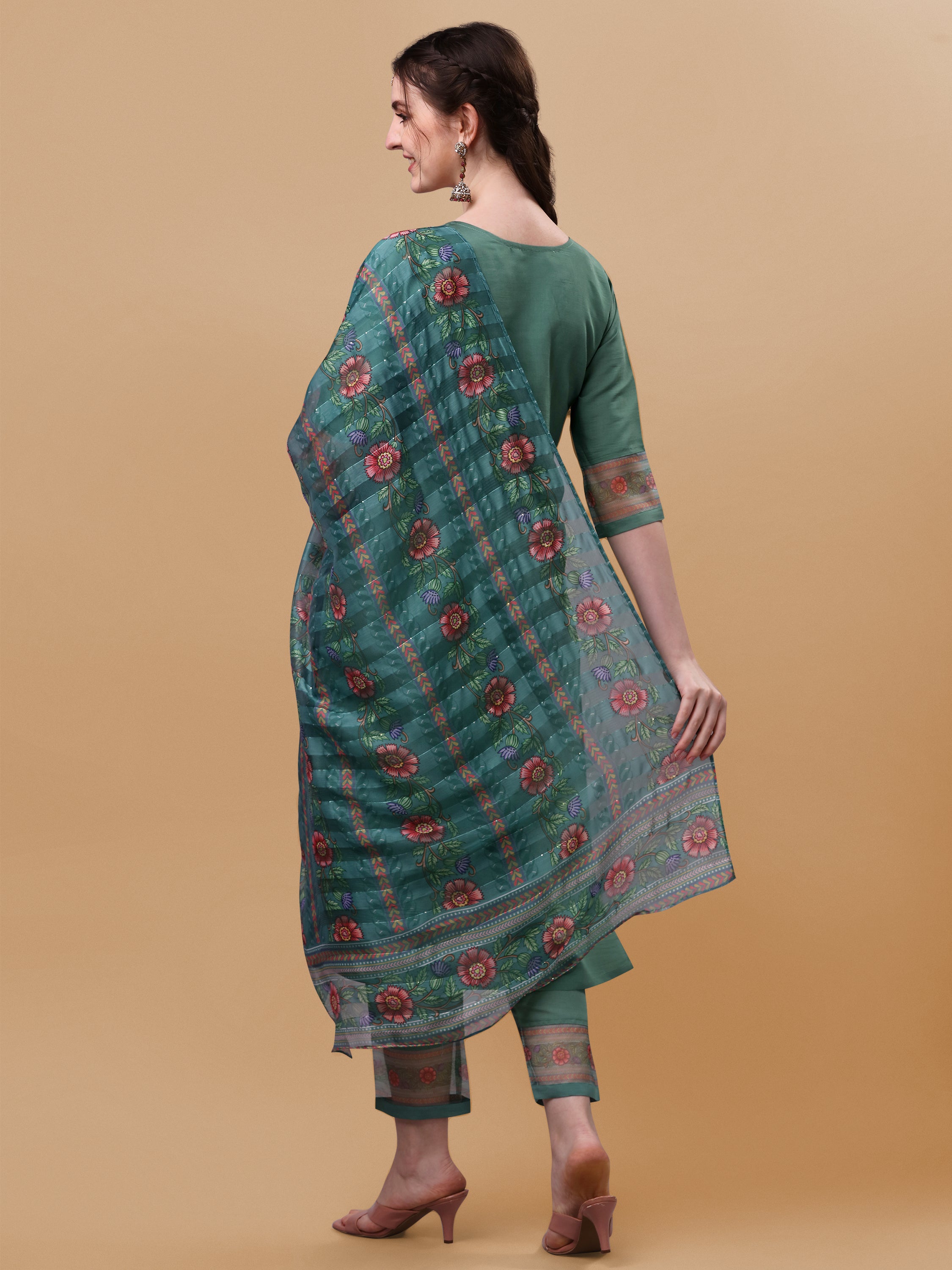 Hand Embroidered Kurta with Pant and Dupatta Set