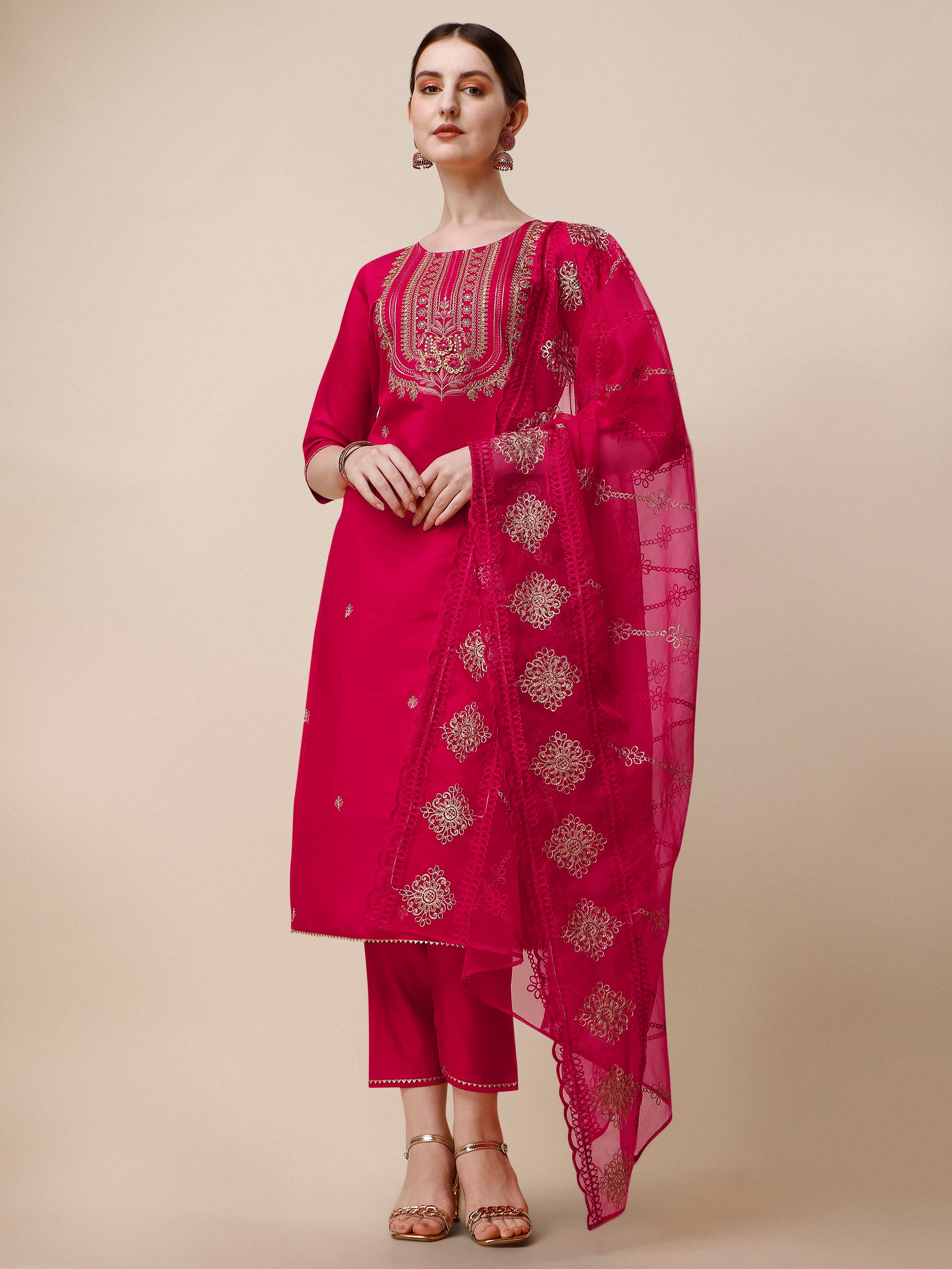 Embroidered kurta with pant & Dupatta set