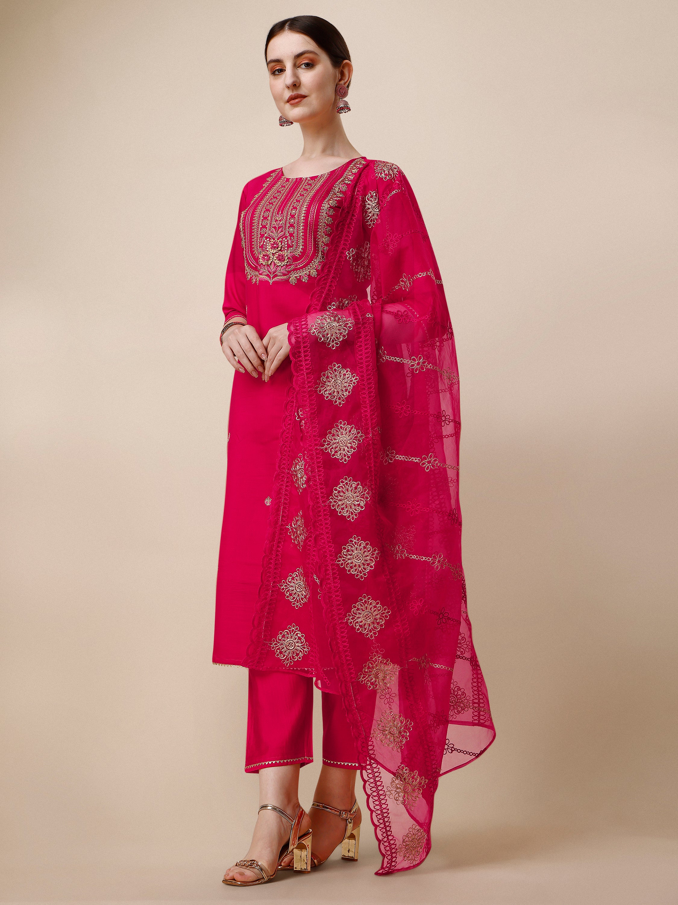 Embroidered kurta with pant & Dupatta set