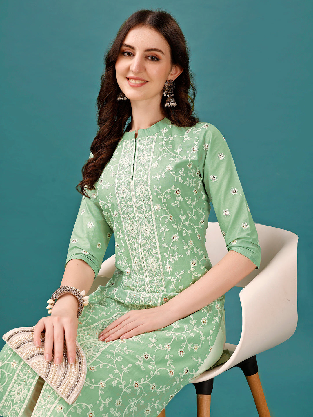 Lucknowi Embroidered Pure Cotton Mal Kurta with Designer Pant