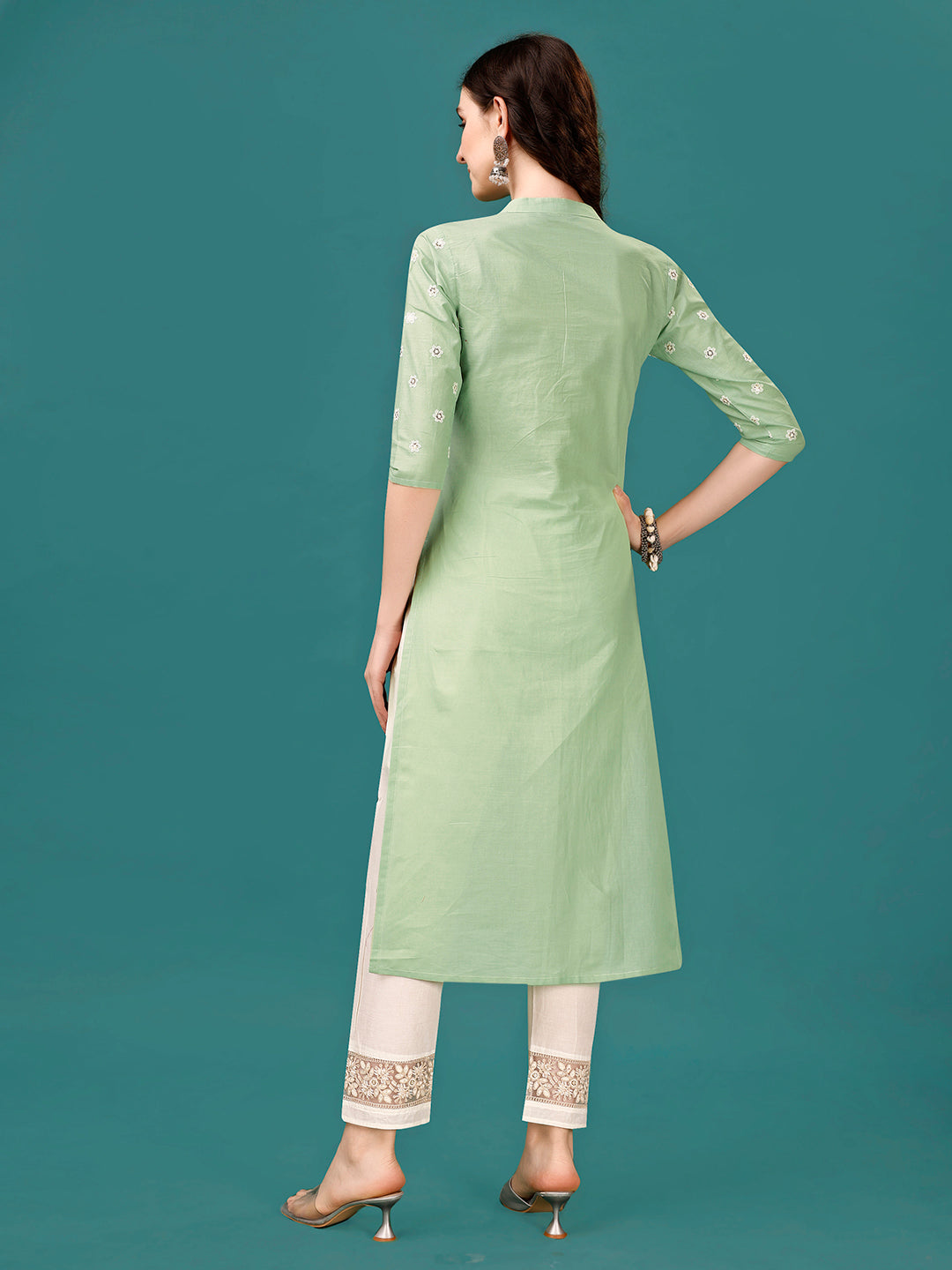 Lucknowi Embroidered Pure Cotton Mal Kurta with Designer Pant