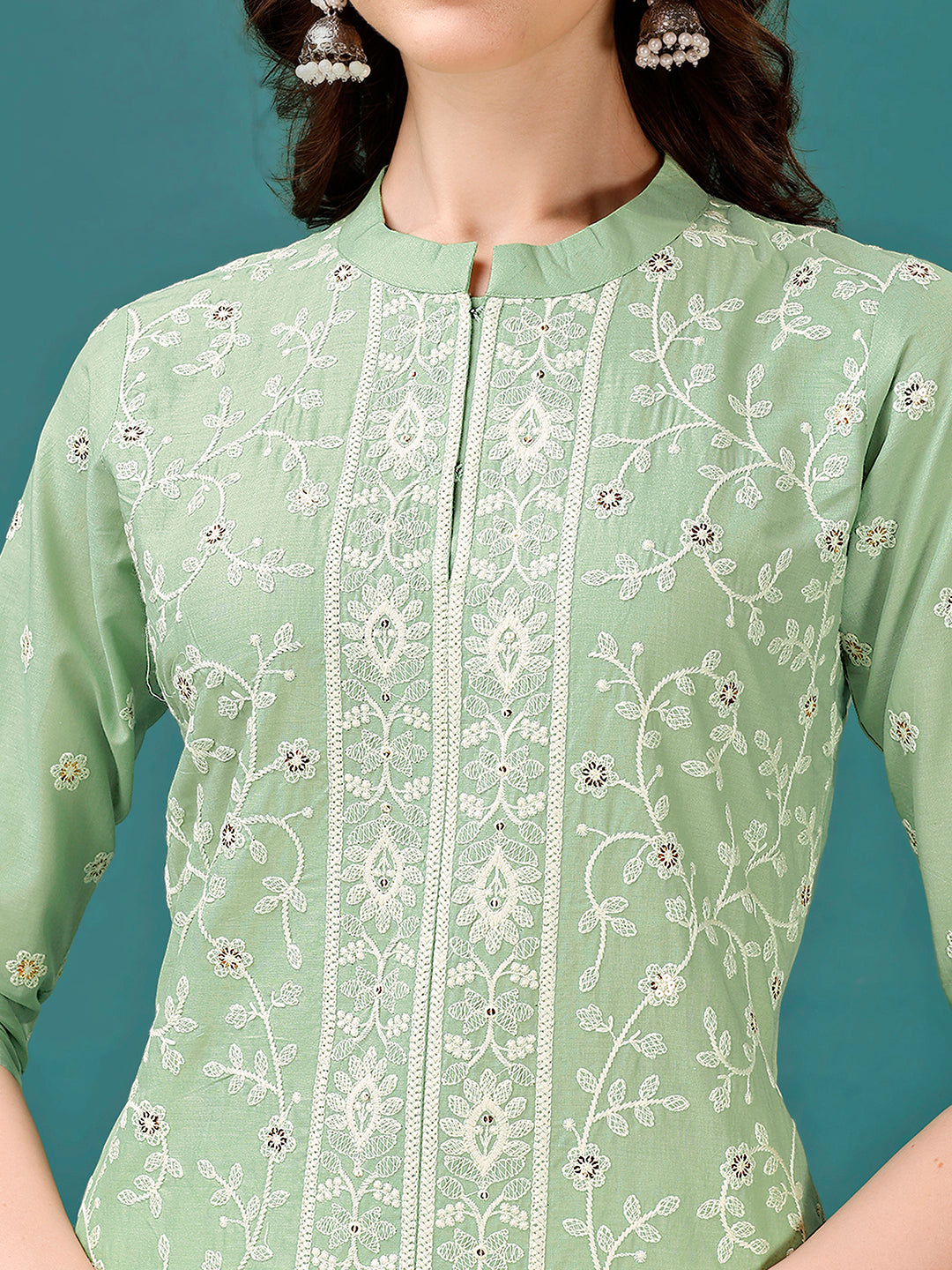 Lucknowi Embroidered Pure Cotton Mal Kurta with Designer Pant