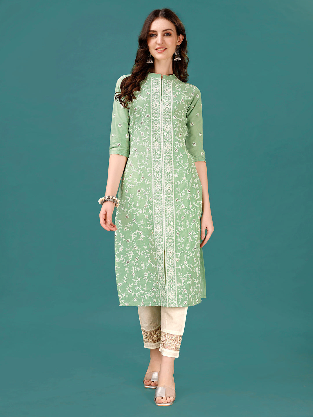 Lucknowi Embroidered Pure Cotton Mal Kurta with Designer Pant