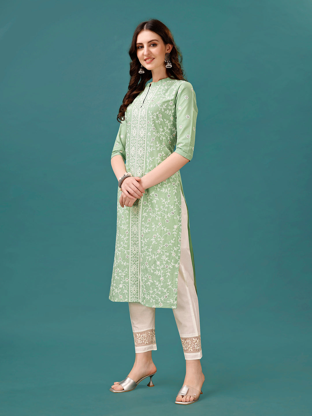 Lucknowi Embroidered Pure Cotton Mal Kurta with Designer Pant