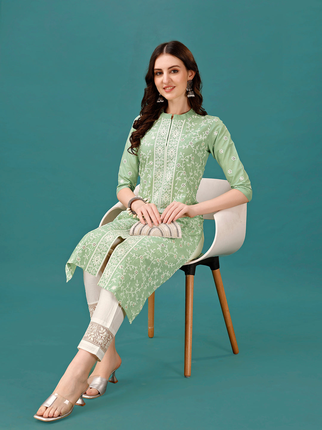 Lucknowi Embroidered Pure Cotton Mal Kurta with Designer Pant