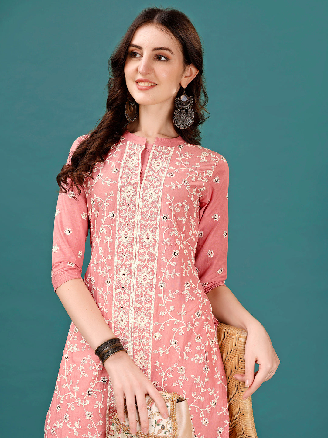 Lucknowi Embroidered Pure Cotton Mal Kurta with Designer Pant