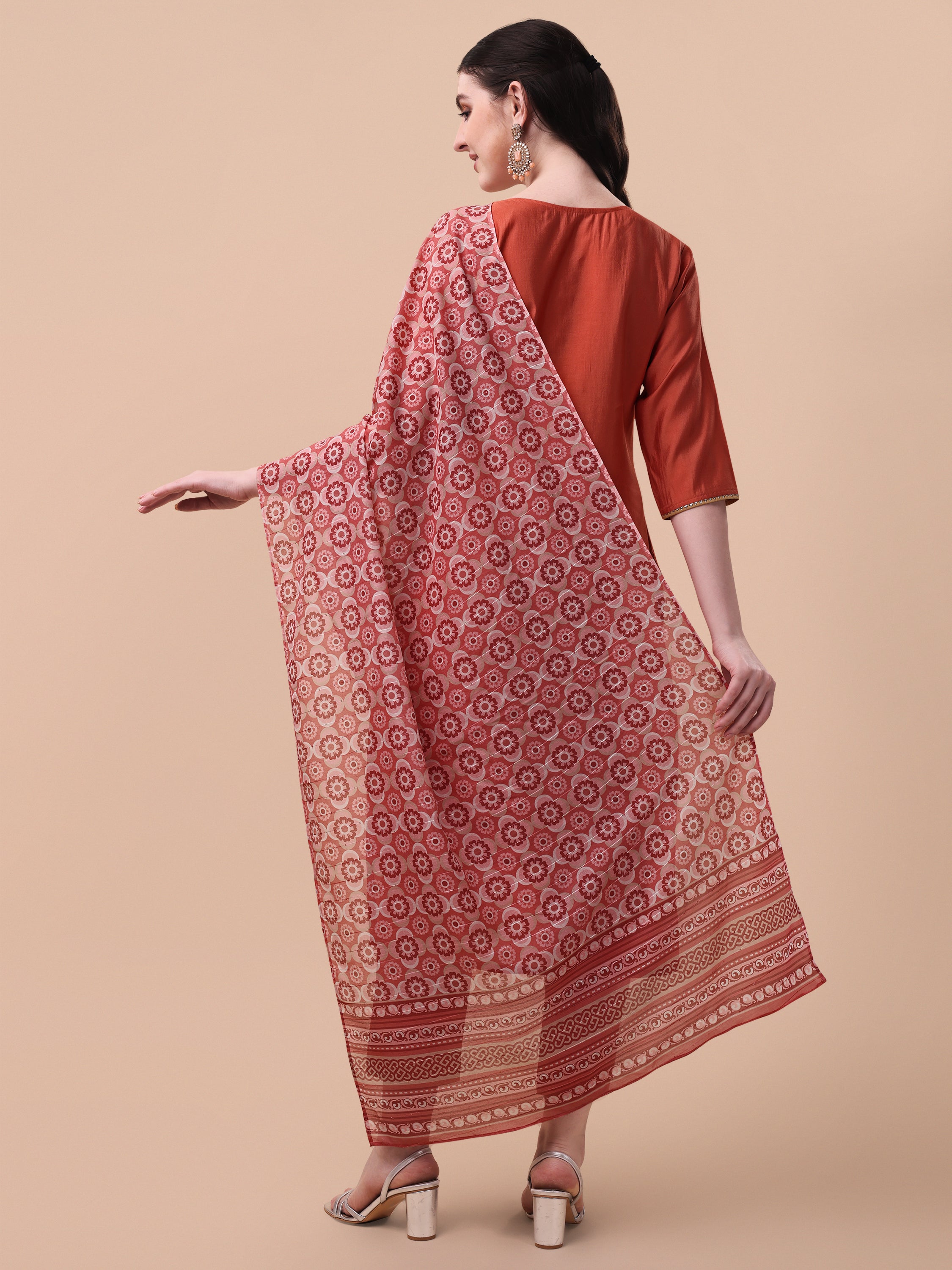 Embroidered kurta with pant and printed dupatta set