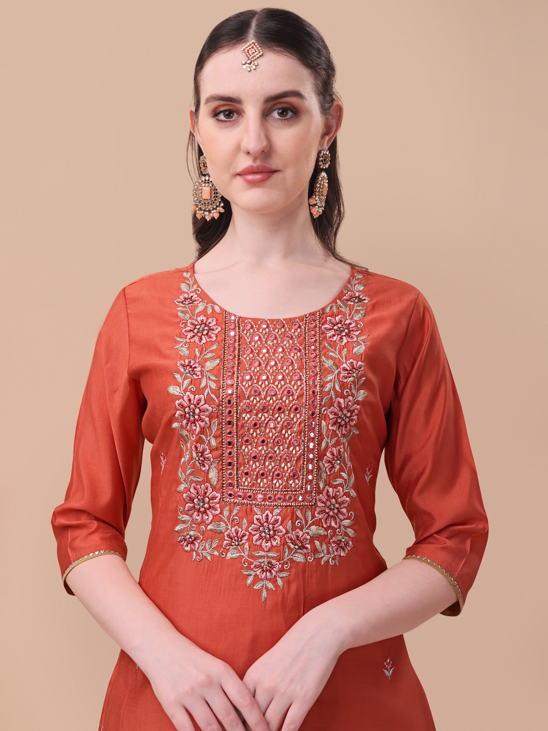 Embroidered kurta with pant and printed dupatta set