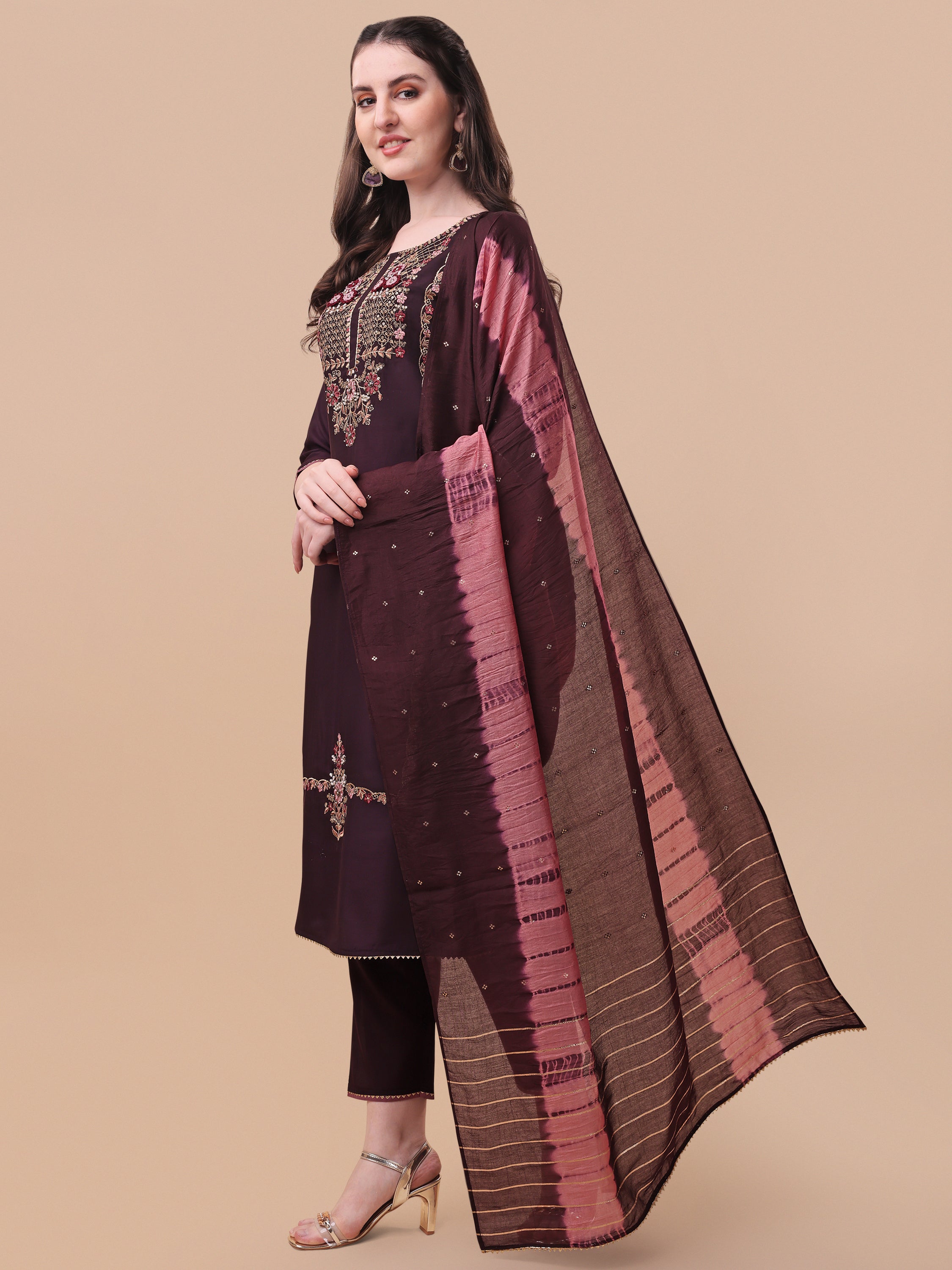 Embroidered Kurta With Pant & Dupatta Set