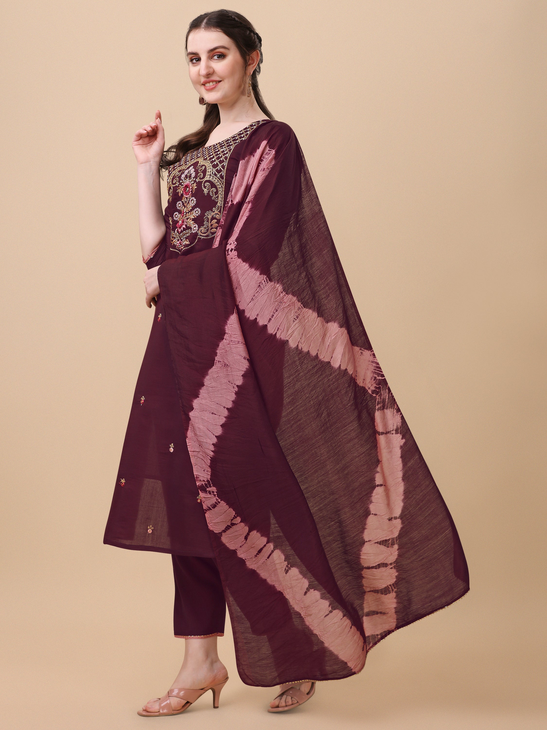 Embroidered Kurta with Pant and Dupatta Set