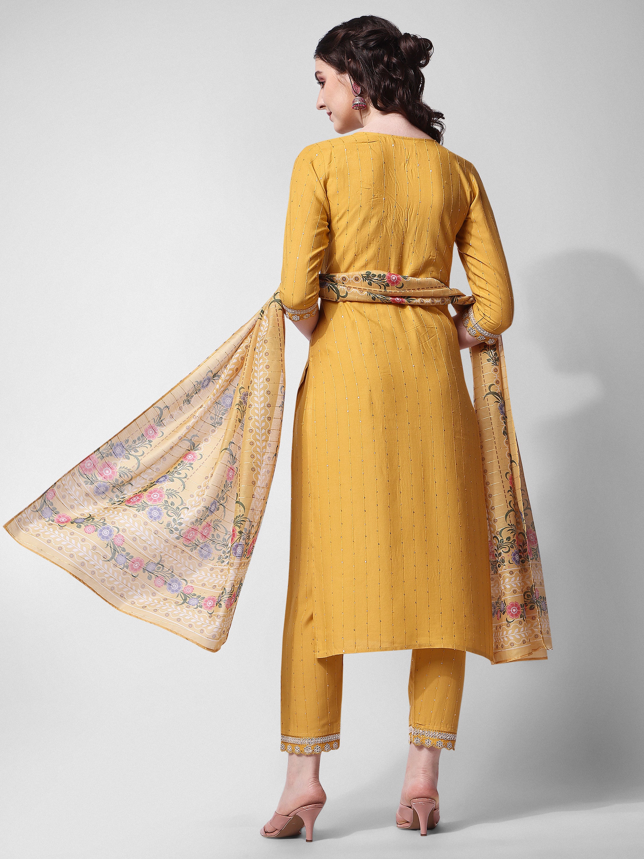 Embroidered Rayon Sequined kurta with pant & dupatta Set Premium