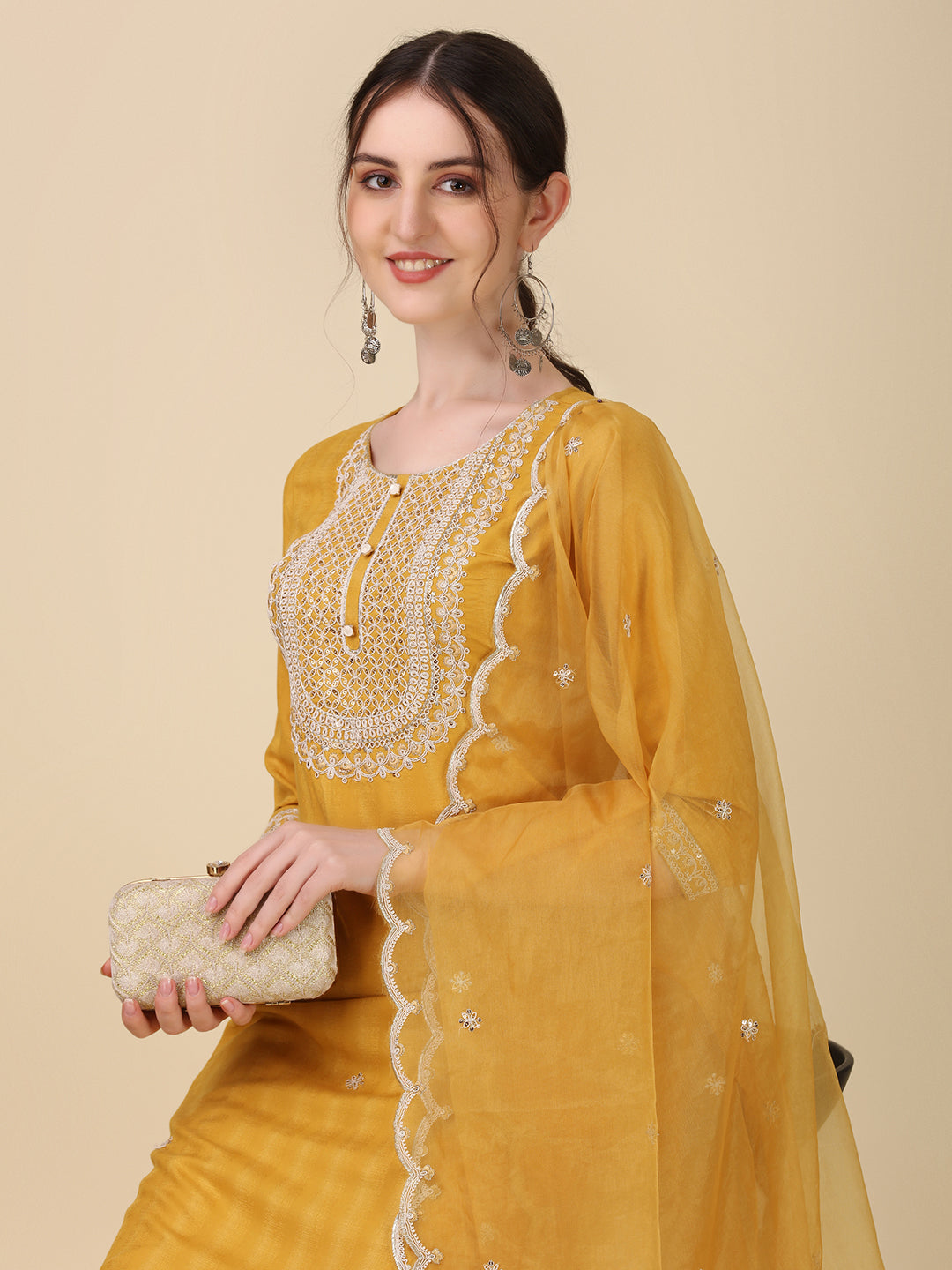 Embroidered Kurta with Pant and Dupatta Set Premium