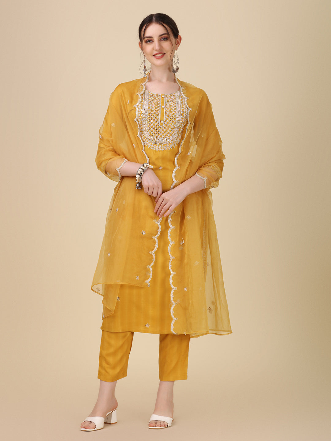 Embroidered Kurta with Pant and Dupatta Set Premium