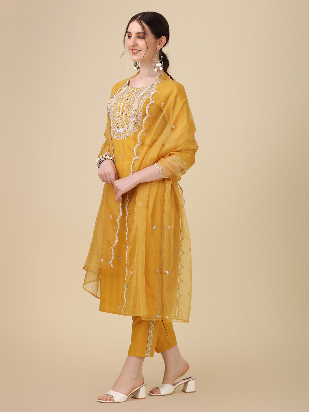 Embroidered Kurta with Pant and Dupatta Set Premium