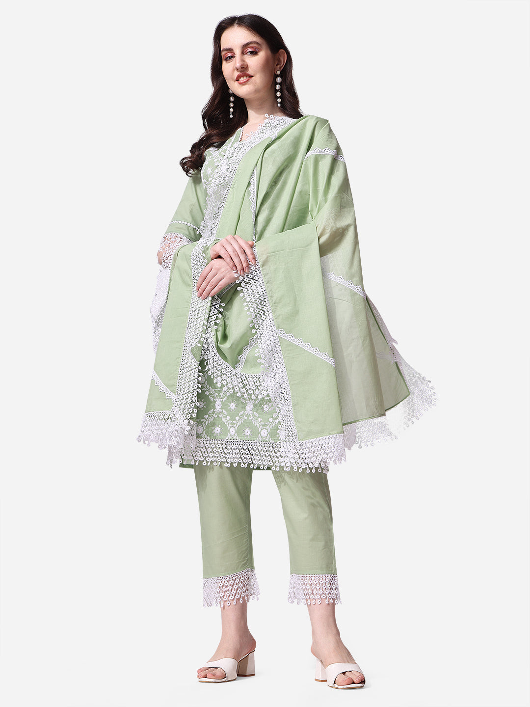 Lucknawi Embroidered Kurta with Pant & Dupatta Set