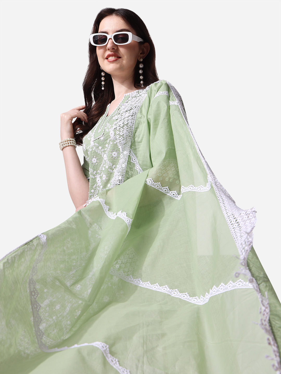 Lucknawi Embroidered Kurta with Pant & Dupatta Set